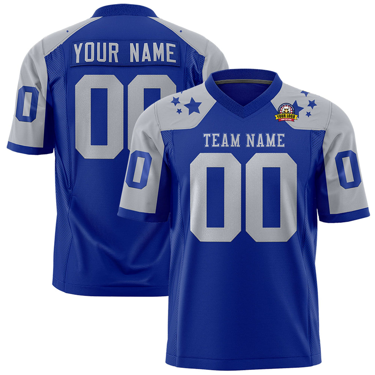 Custom Royal Blue Gray Personalized Shoulder Star Pattern Authentic Football Jersey