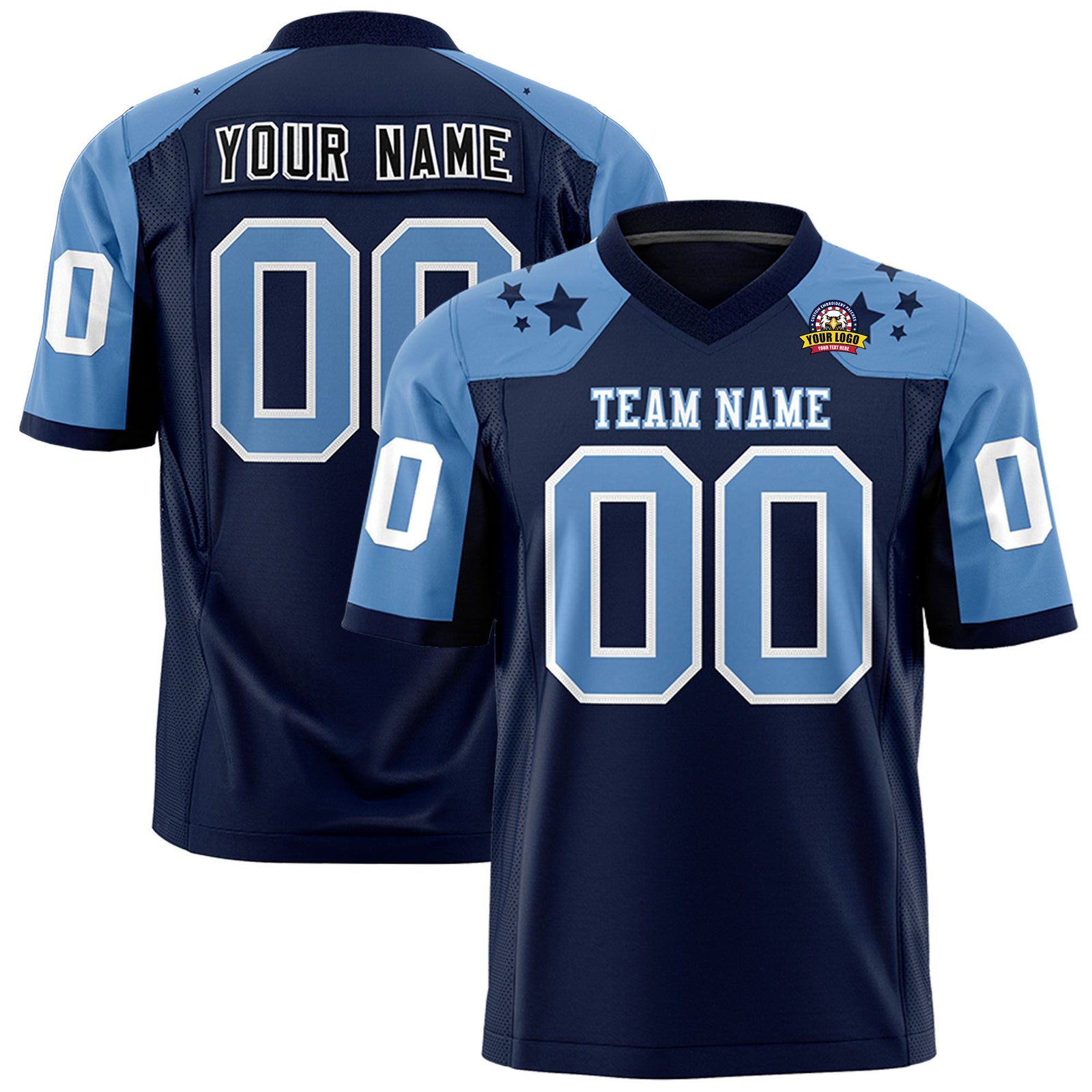 Custom Navy Powder Blue Personalized Shoulder Star Pattern Authentic Football Jersey