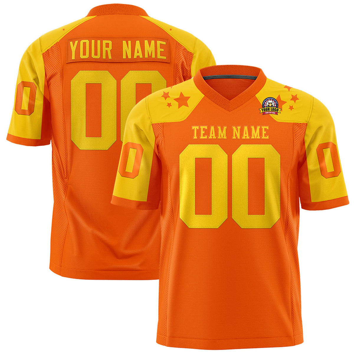 Custom Orange Gold Personalized Shoulder Star Pattern Authentic Football Jersey