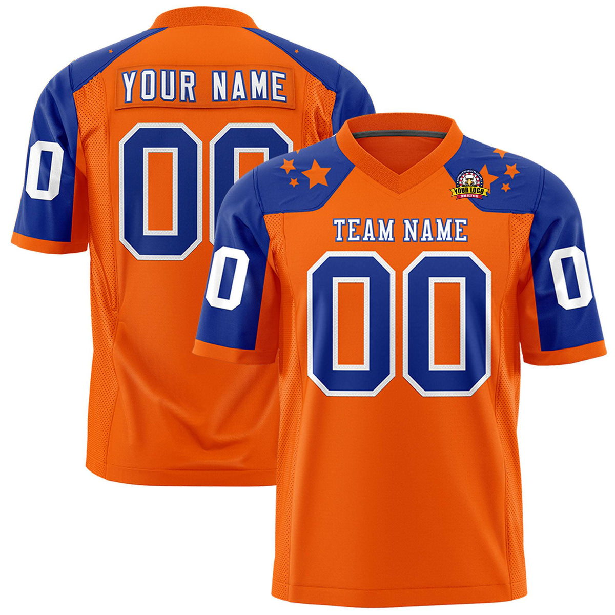 Custom Orange Royal Blue Personalized Shoulder Star Pattern Authentic Football Jersey