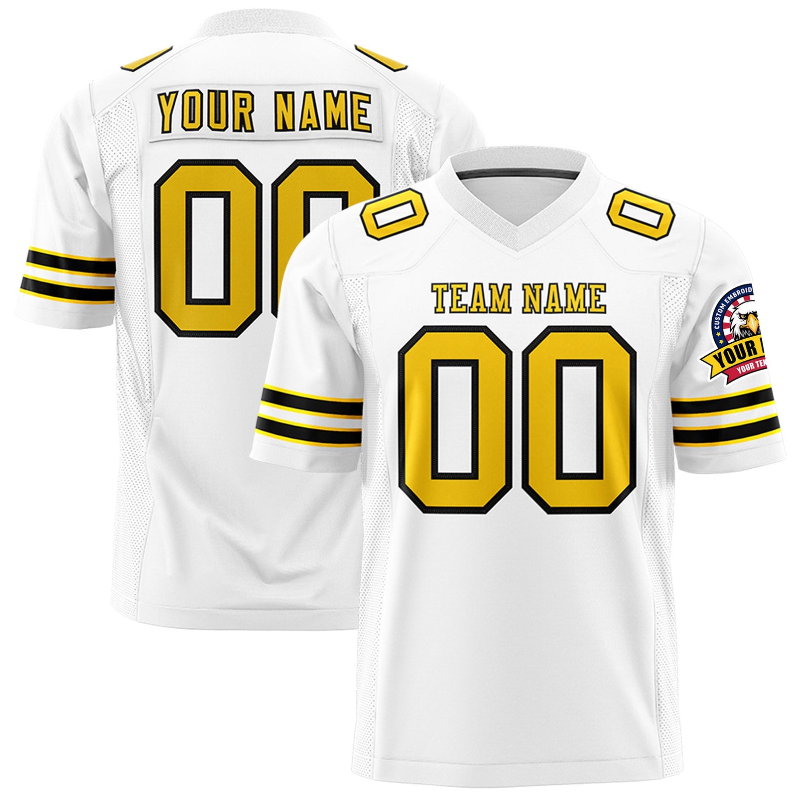 Custom White Yellow-Black Mesh Authentic Football Jersey