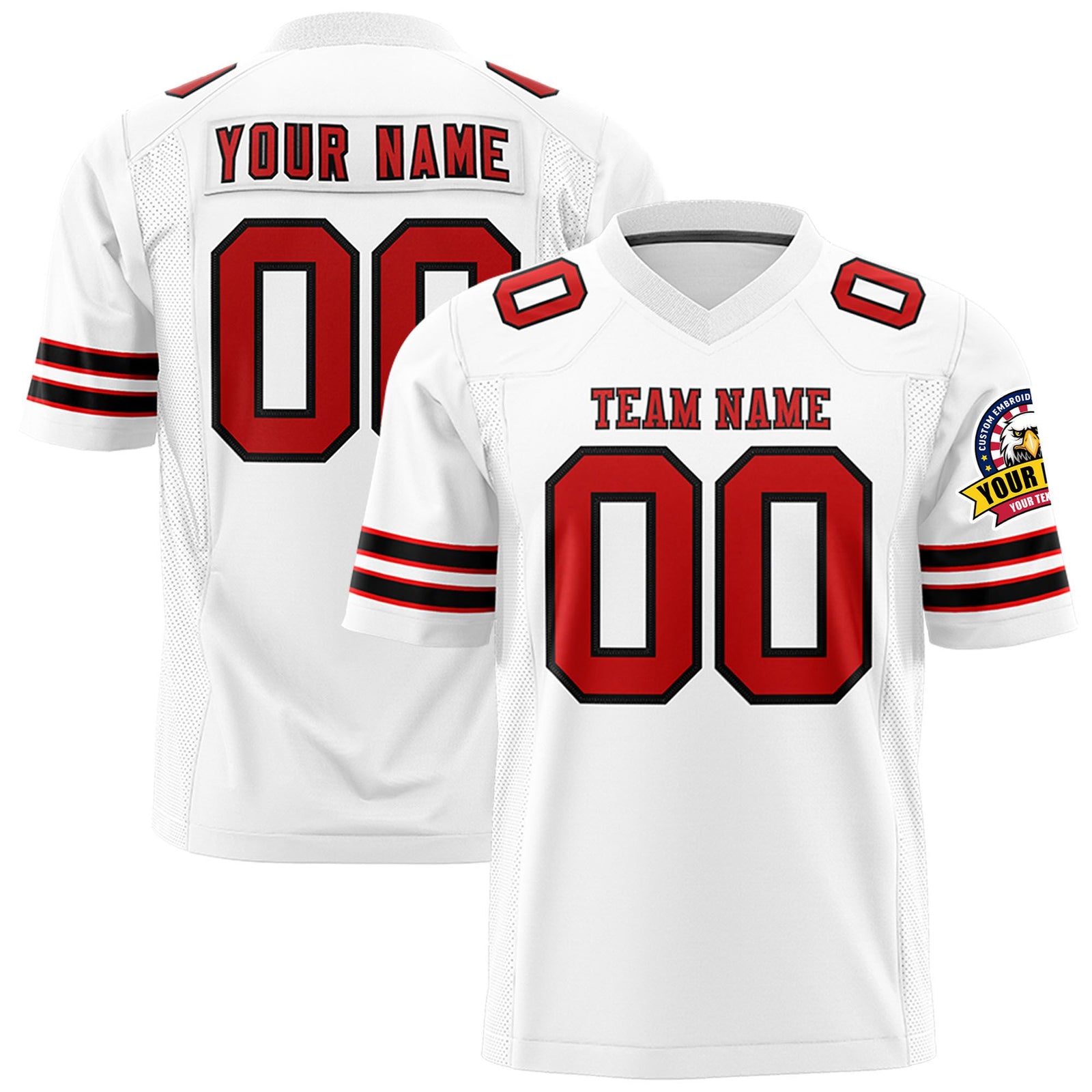 Custom White Red-Black Mesh Authentic Football Jersey