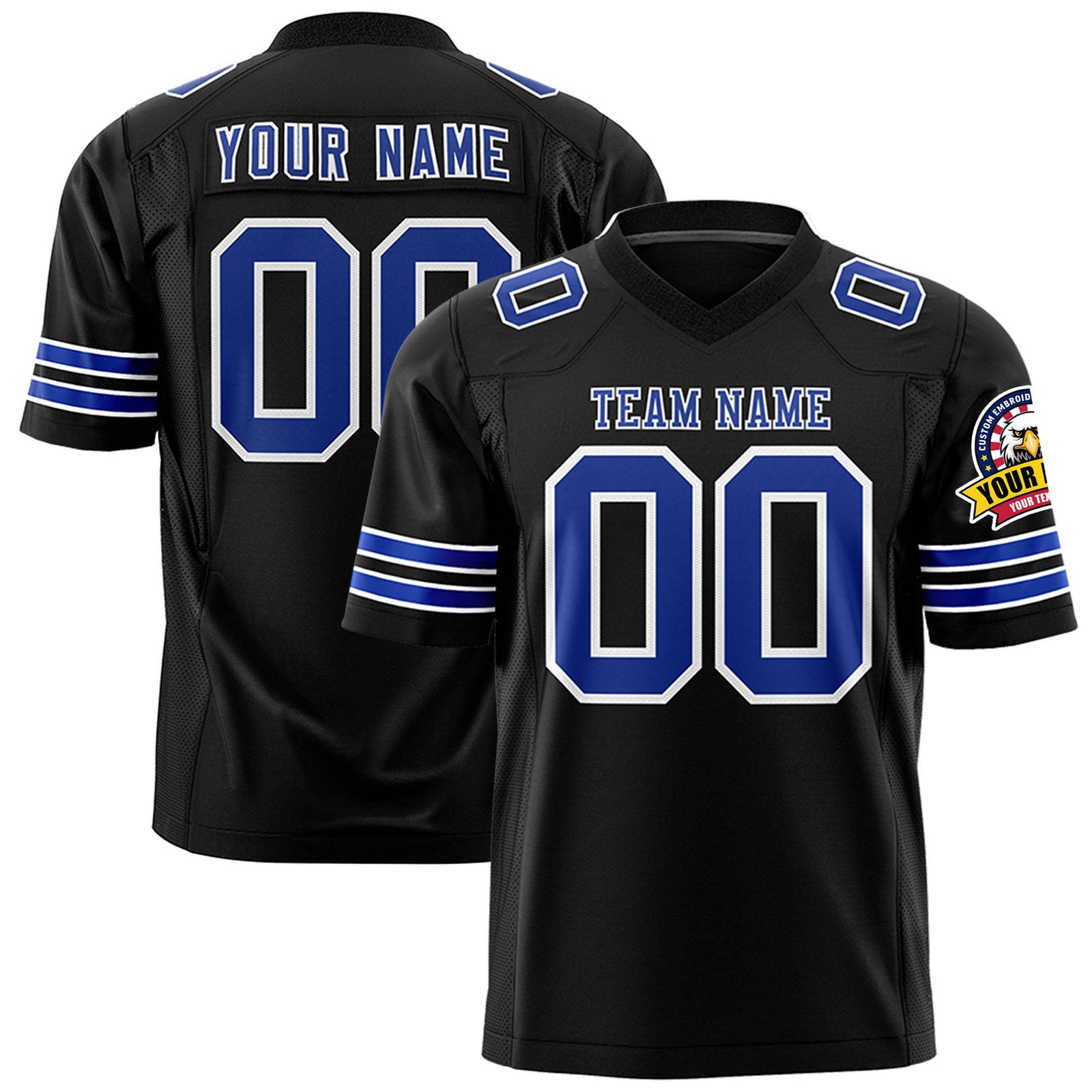Custom Black-Royal Blue-White Mesh Authentic Football Jersey