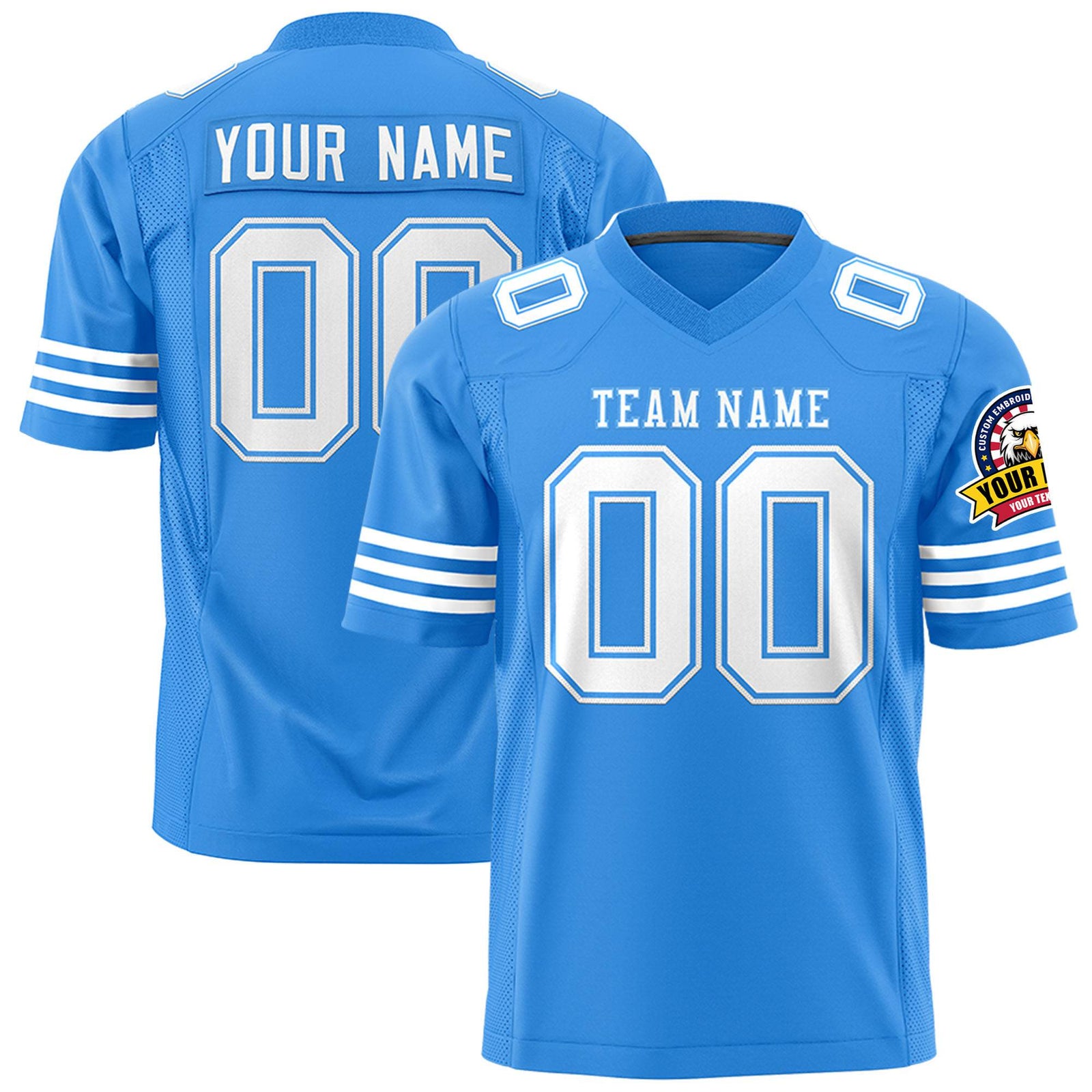 Custom Powder Blue-White Mesh Authentic Football Jersey
