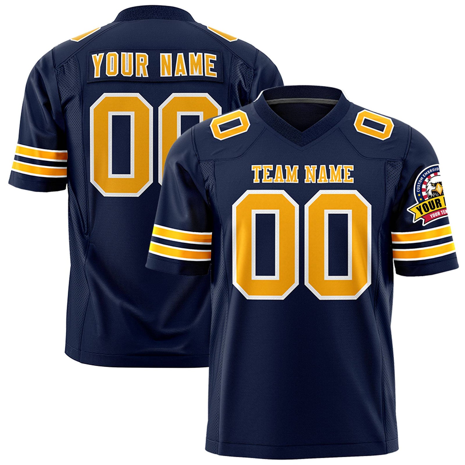 Custom Navy Yellow-White Mesh Authentic Football Jersey