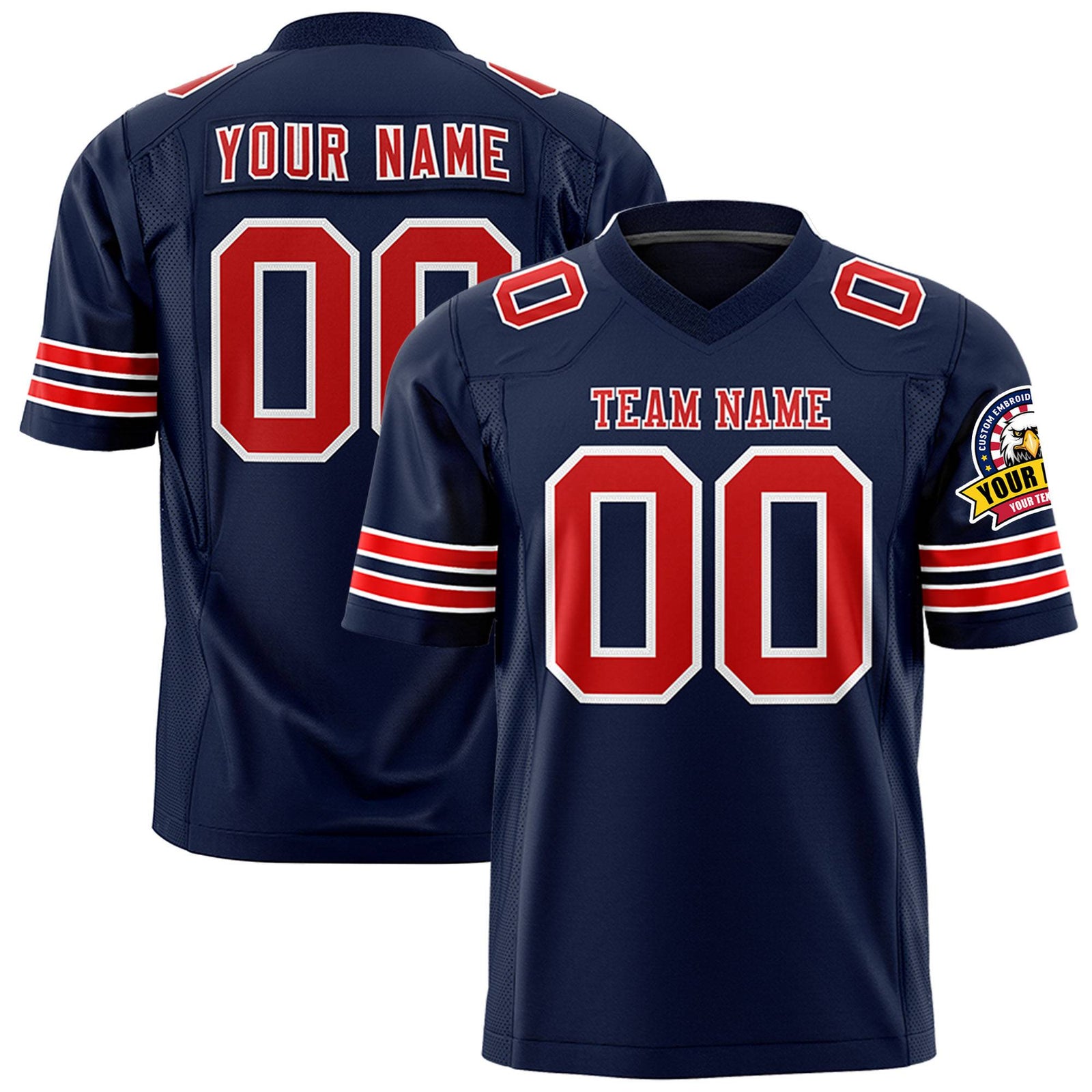 Custom Navy Red-White Mesh Authentic Football Jersey