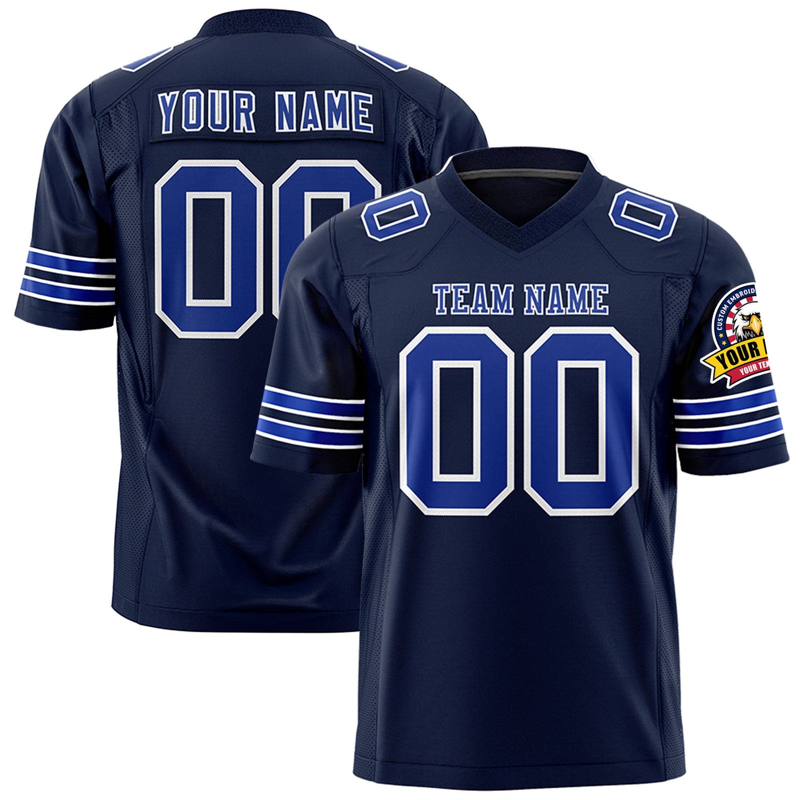 Custom Navy-Royal Blue-White Mesh Authentic Football Jersey