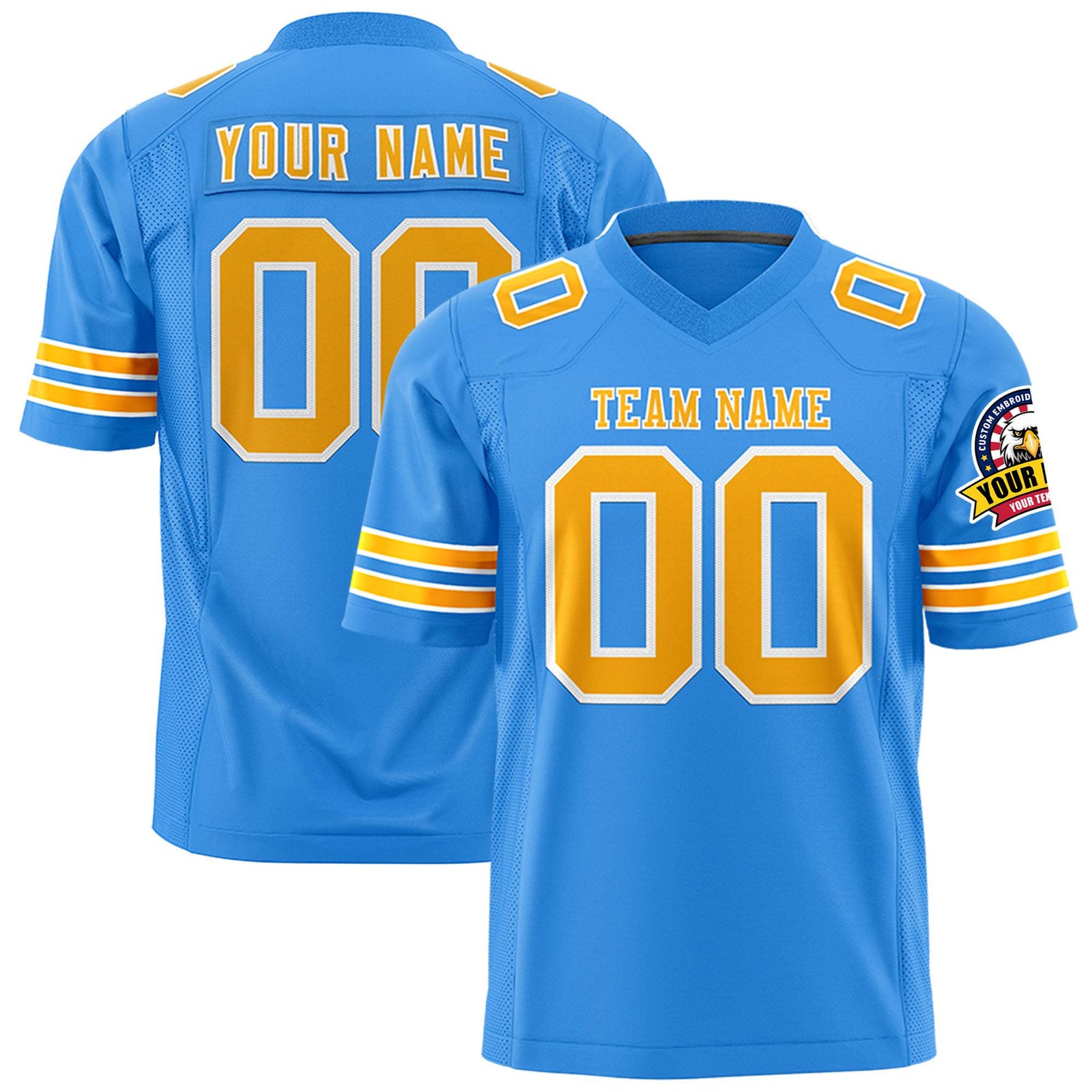 Custom Powder Blue Yellow-White Mesh Authentic Football Jersey