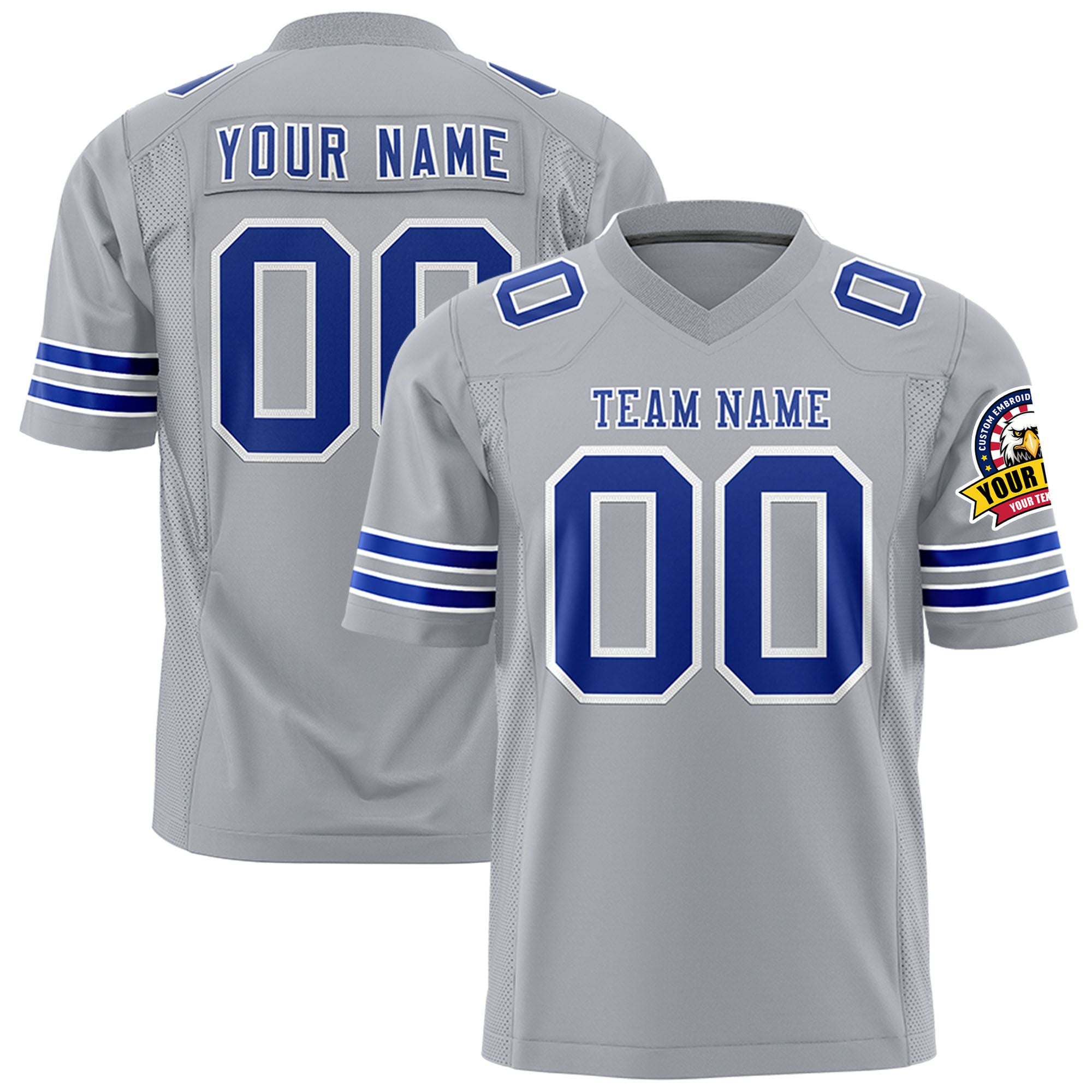 Custom Gray-Royal Blue-White Mesh Authentic Football Jersey