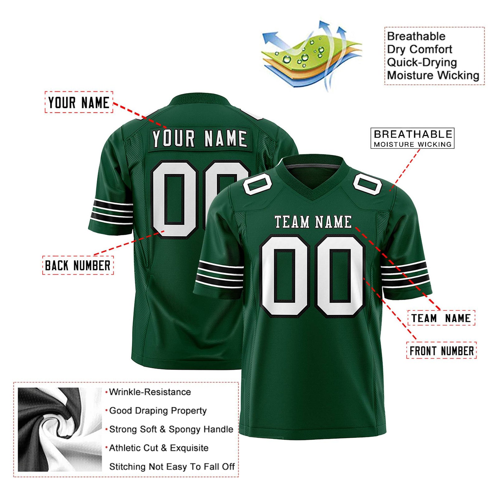 Custom Green Black-White Mesh Authentic Football Jersey