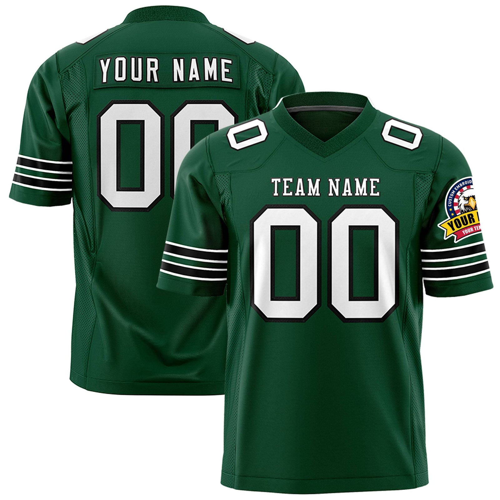 Custom Green Black-White Mesh Authentic Football Jersey