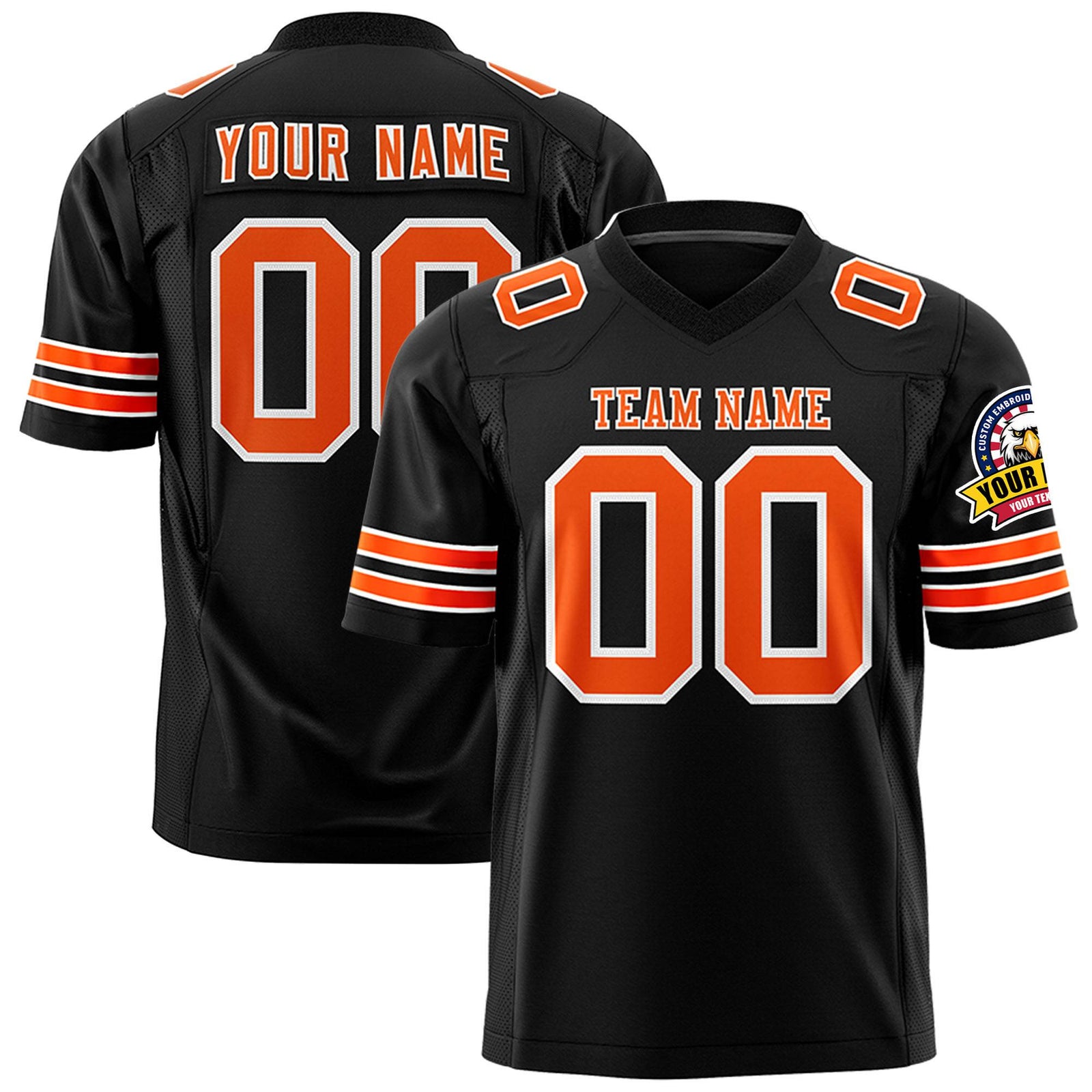 Custom Black Orange-White Mesh Authentic Football Jersey