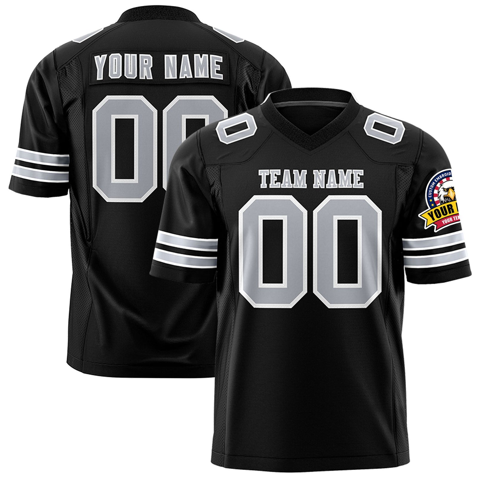 Custom Black Gray-White Mesh Authentic Football Jersey