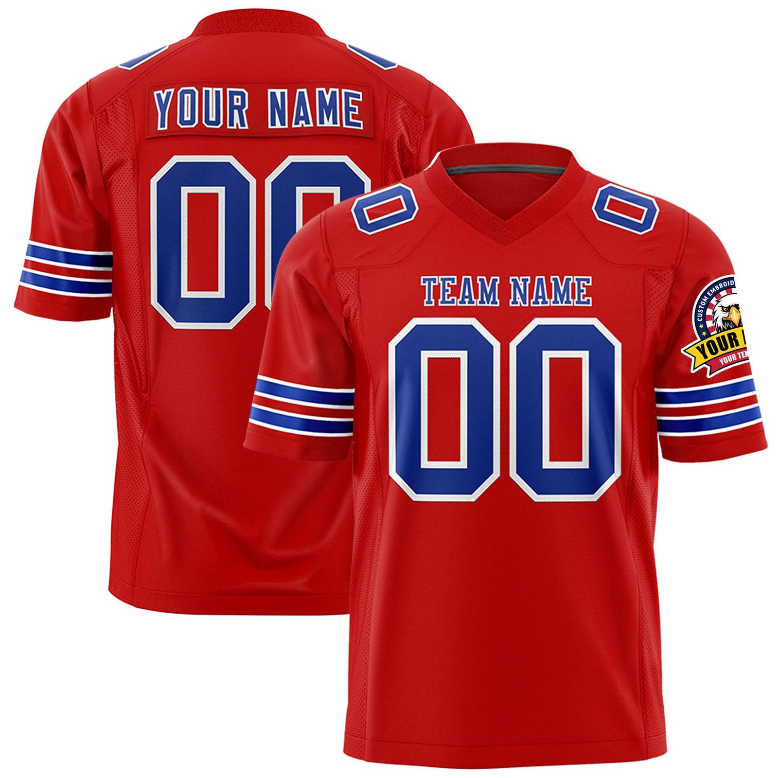 Custom Red Royal-Blue White Mesh Authentic Football Jersey