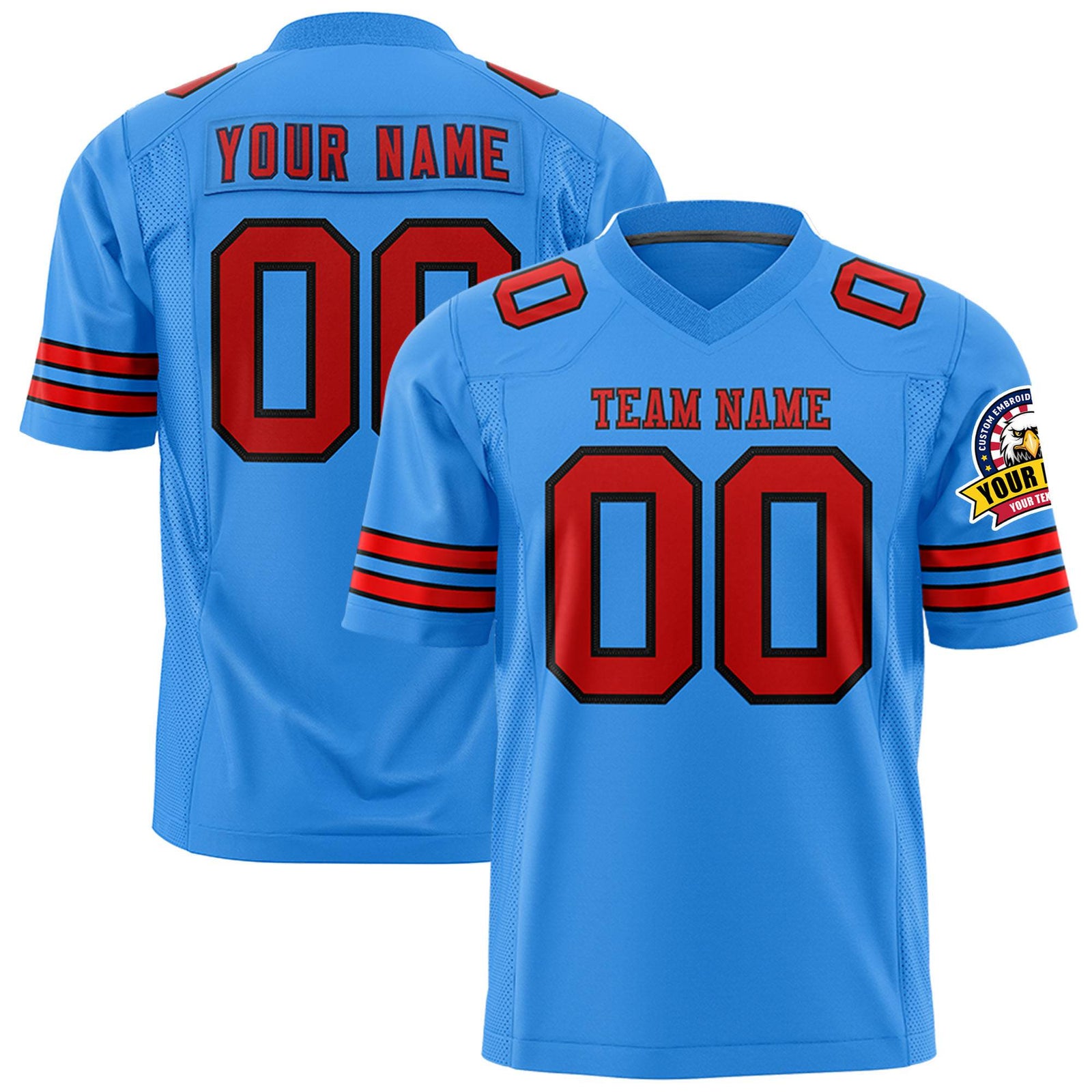 Custom Powder Blue Red-Black Mesh Authentic Football Jersey
