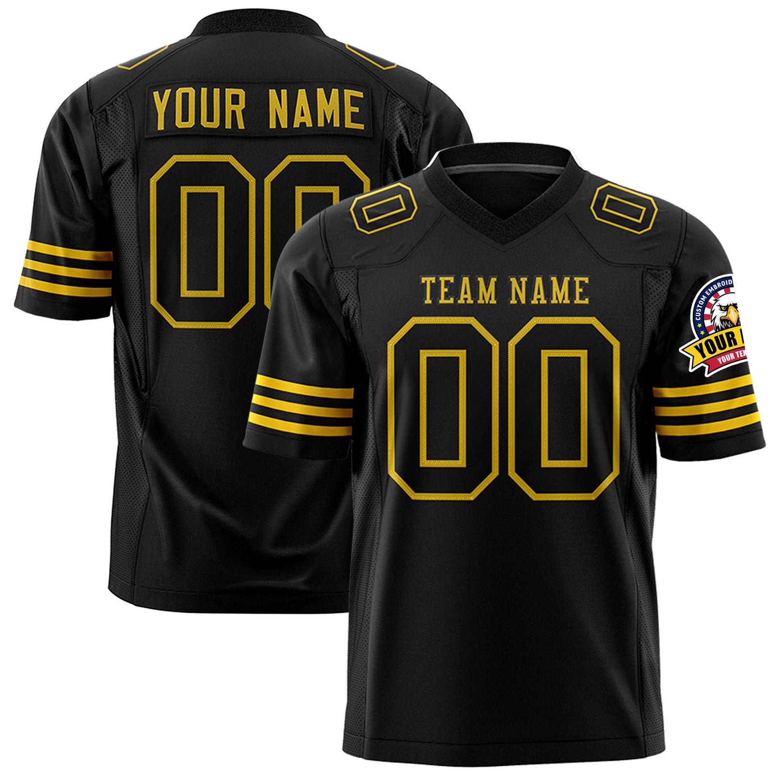 Custom Black Gold Mesh Authentic Football Jersey
