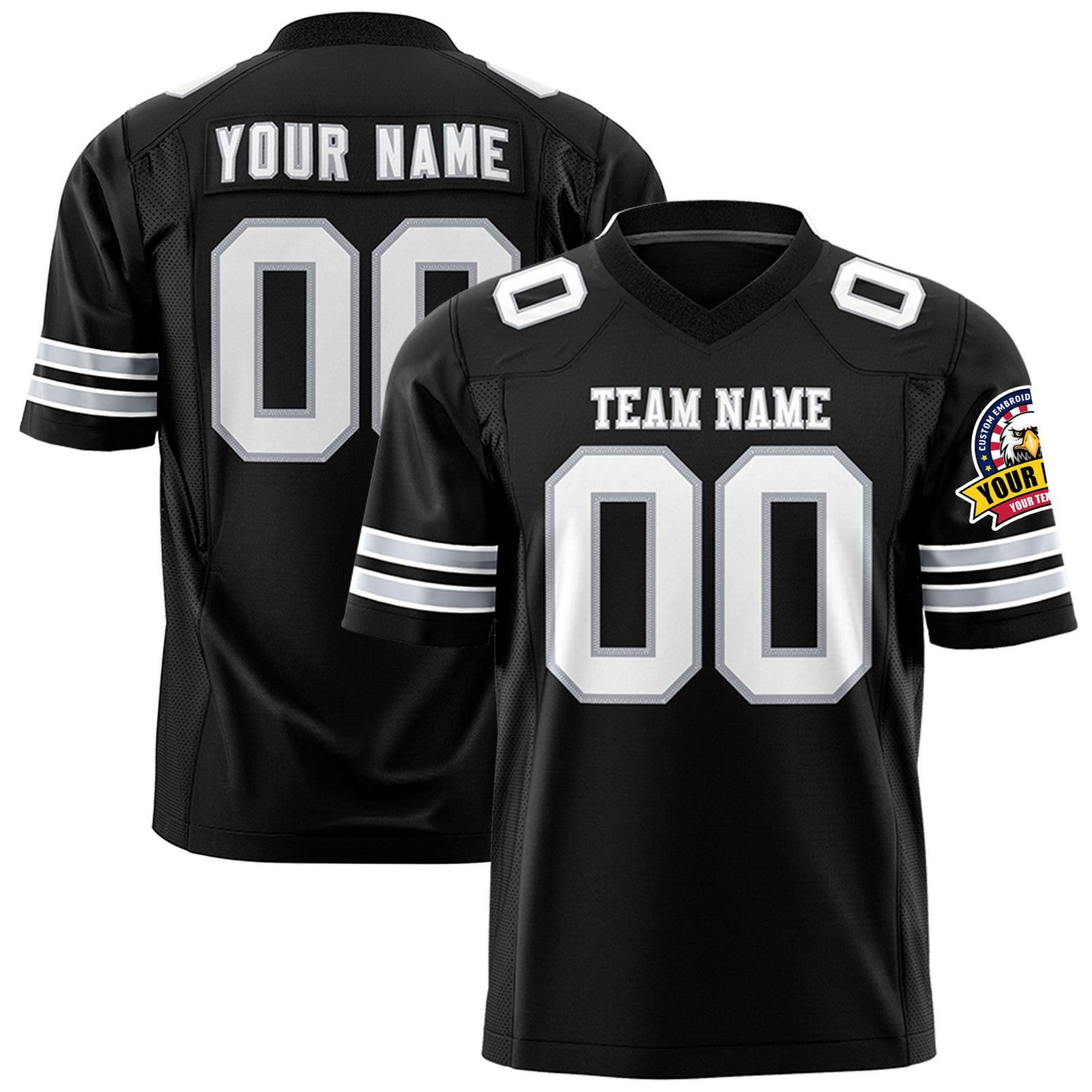 Custom Black White-Gray Mesh Authentic Football Jersey