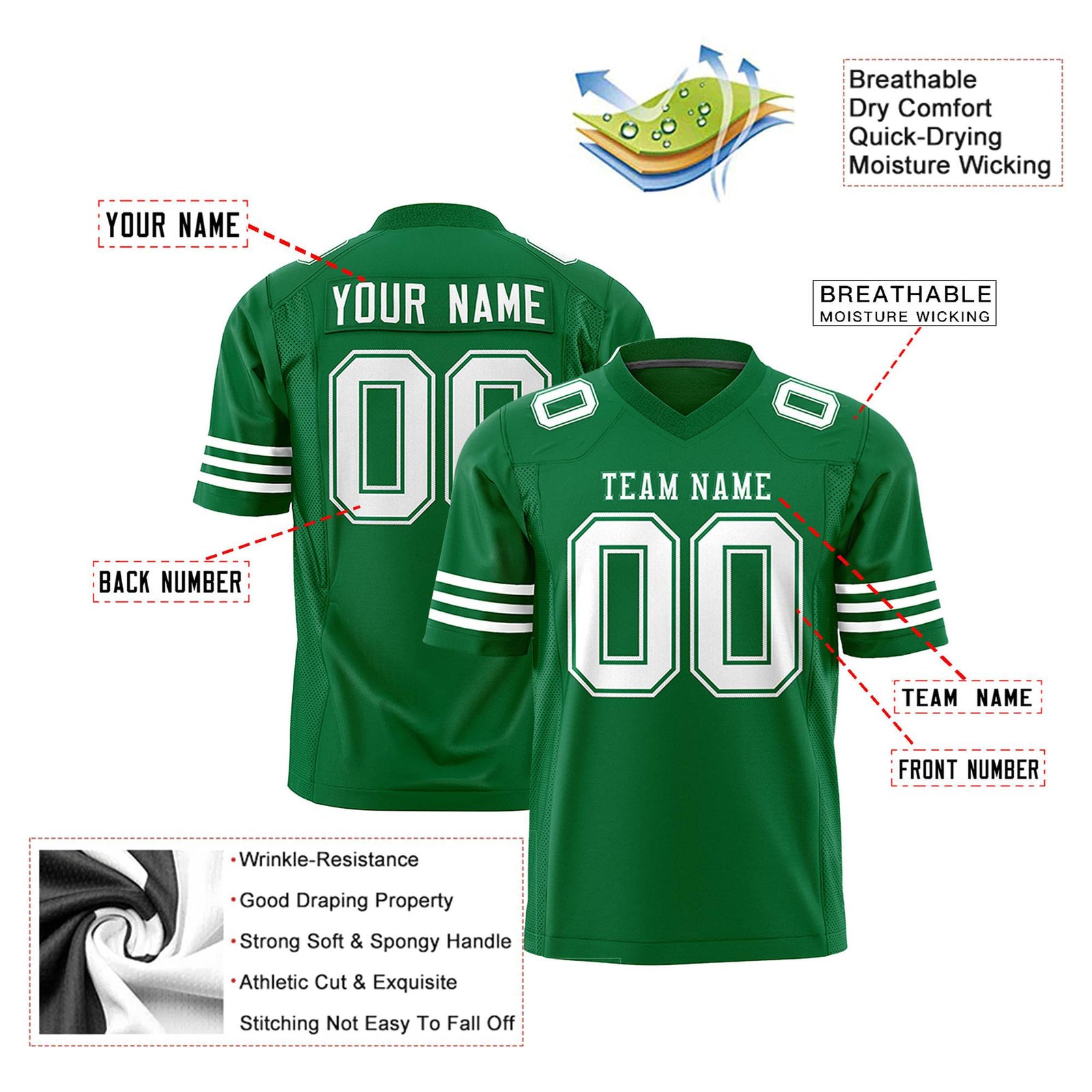 Custom Kelly Green-White Mesh Authentic Football Jersey