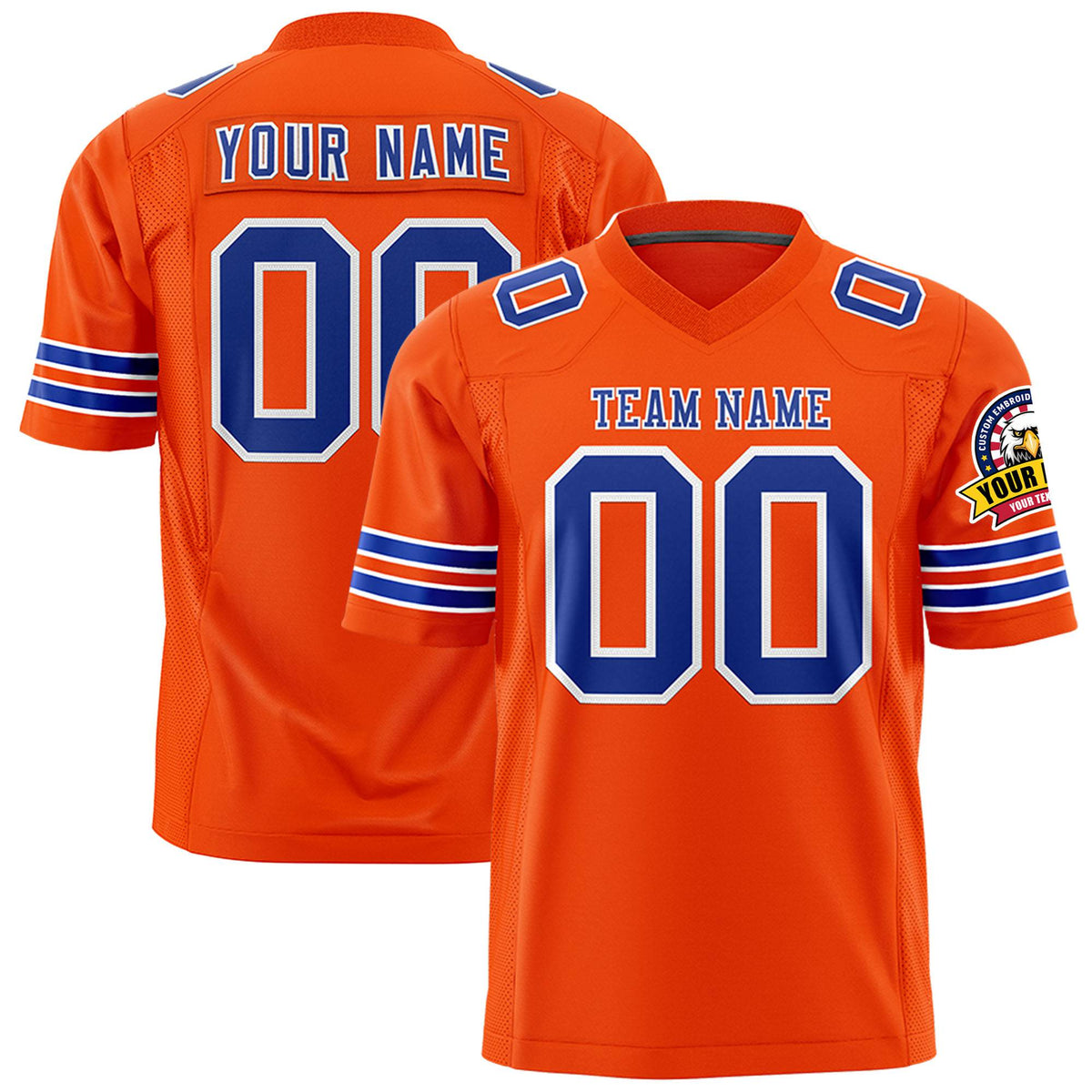 Custom Orange Royal Blue-White Mesh Authentic Football Jersey