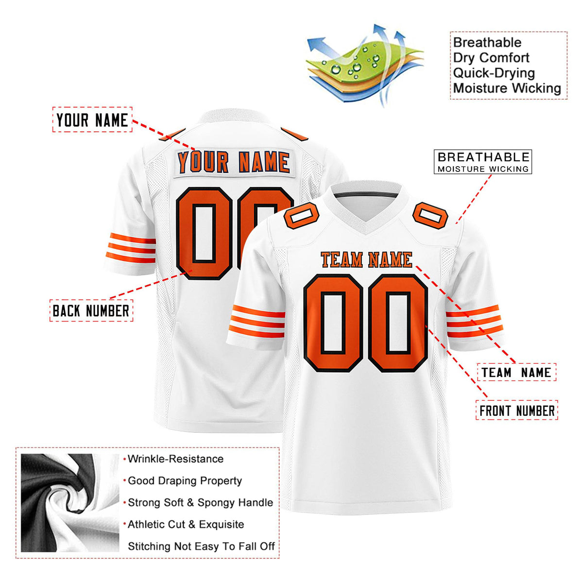 Custom White Orange-Black Mesh Authentic Football Jersey