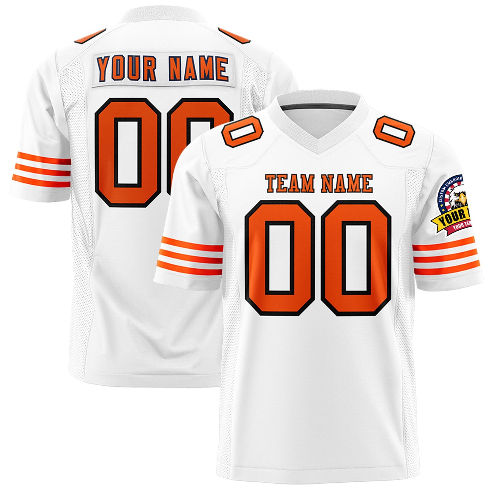 Custom White Orange-Black Mesh Authentic Football Jersey