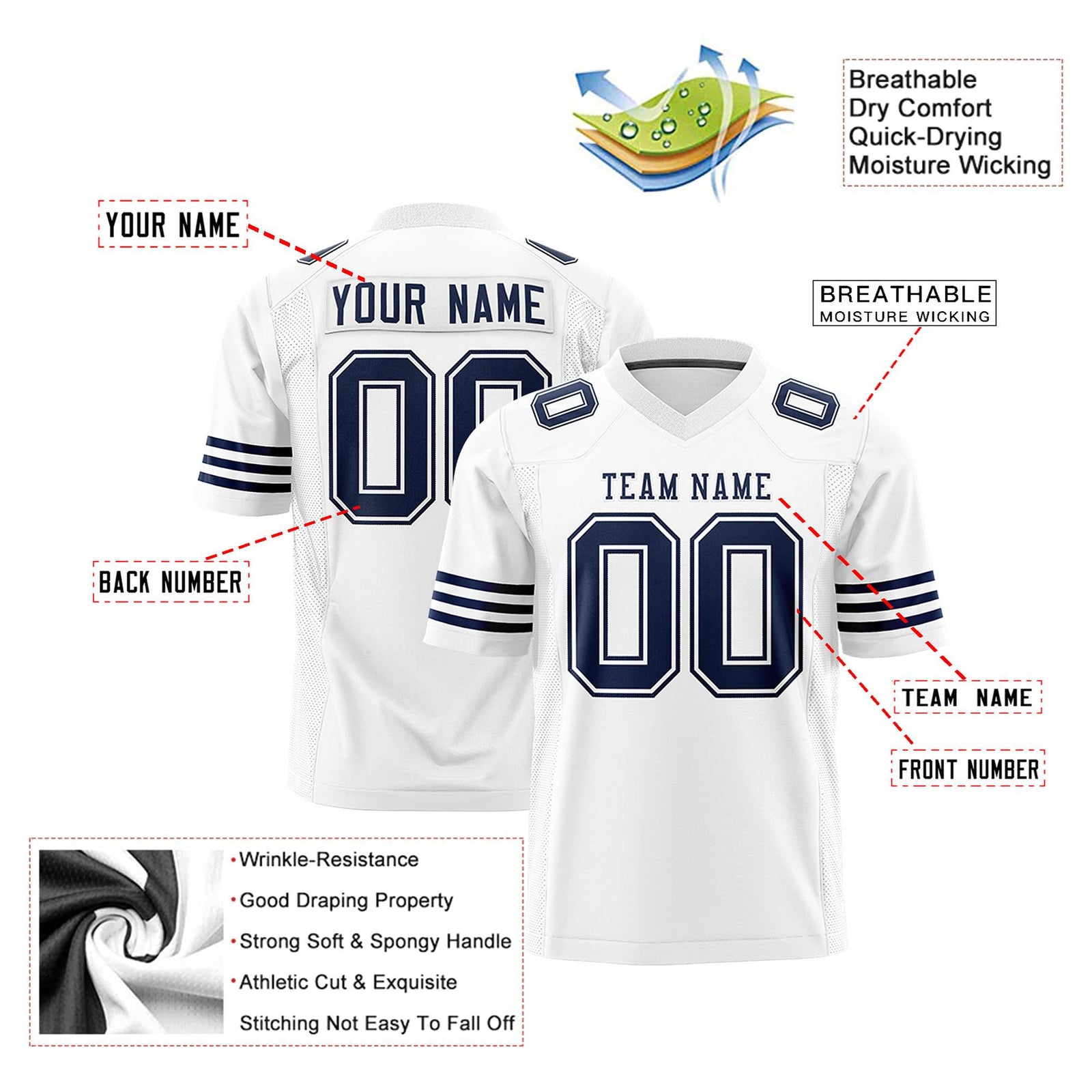 Custom White Navy Mesh Authentic Football Jersey