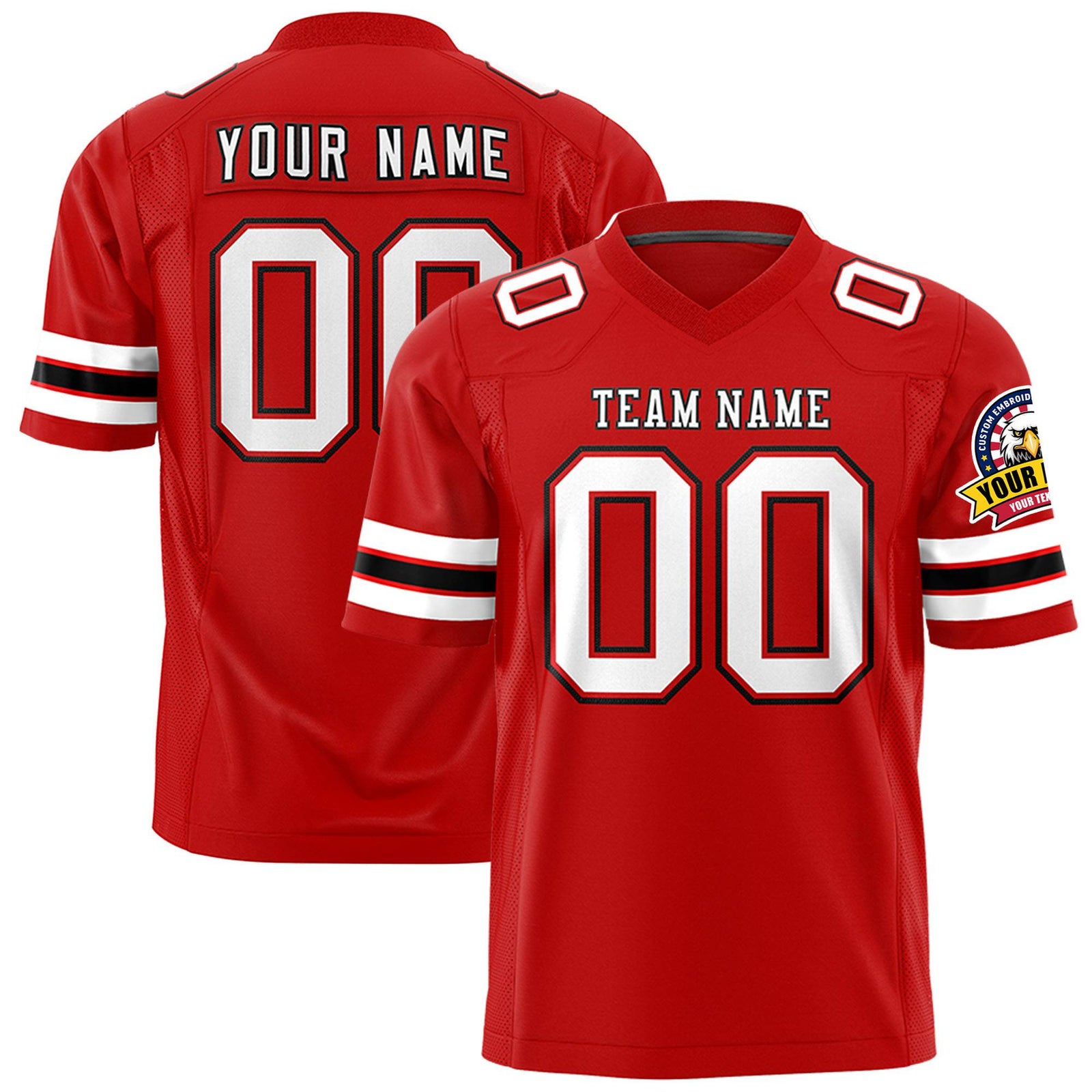 Custom Red White-Black Mesh Authentic Football Jersey