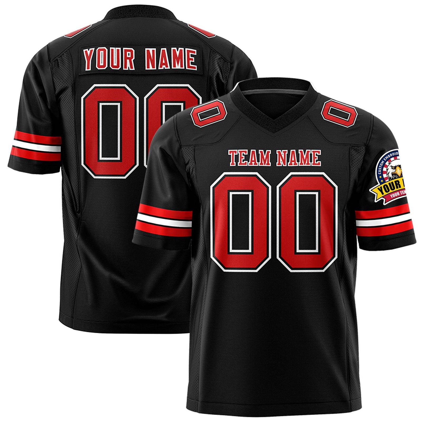 Custom Black Red-White Mesh Authentic Football Jersey