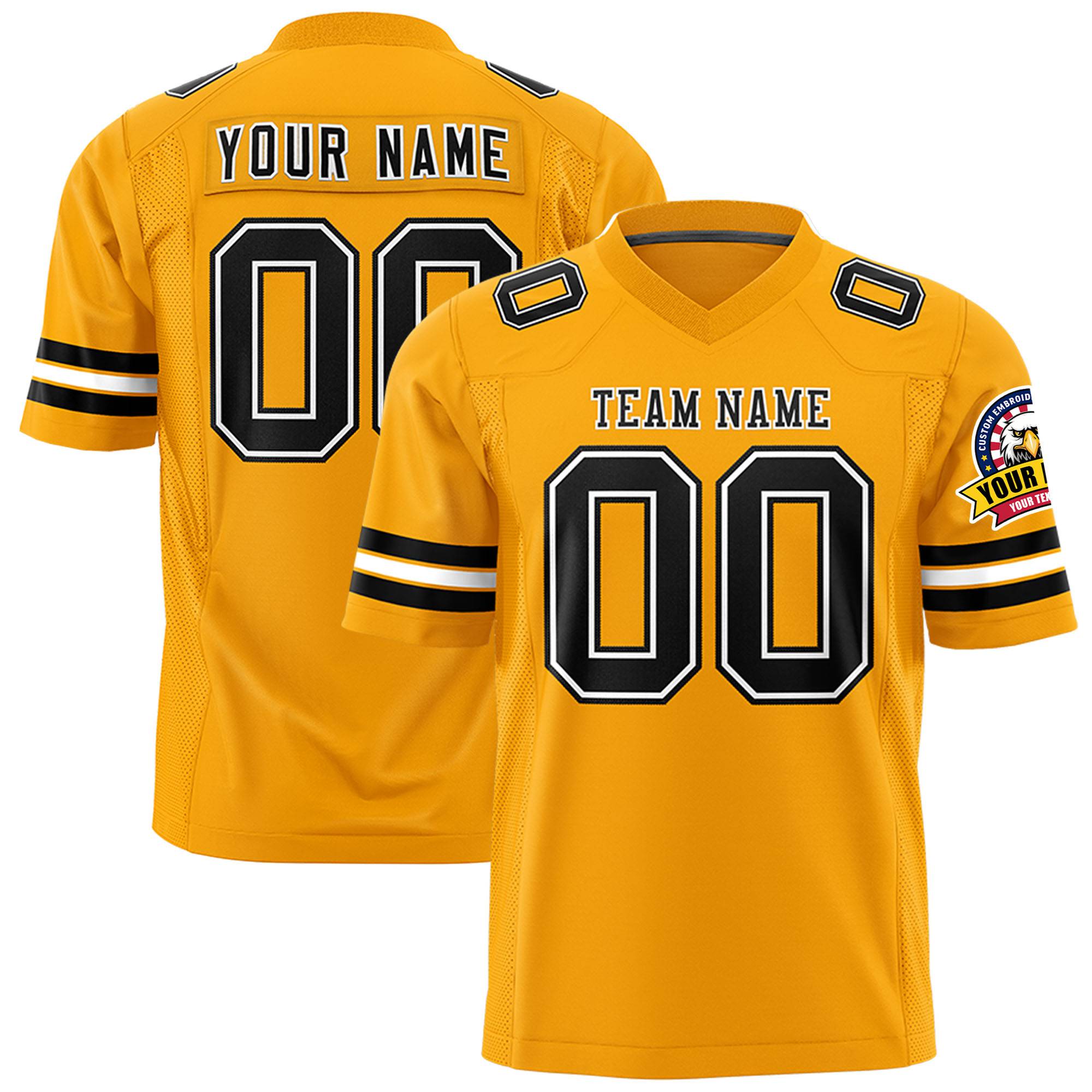 Custom Yellow Black-White Mesh Authentic Football Jersey