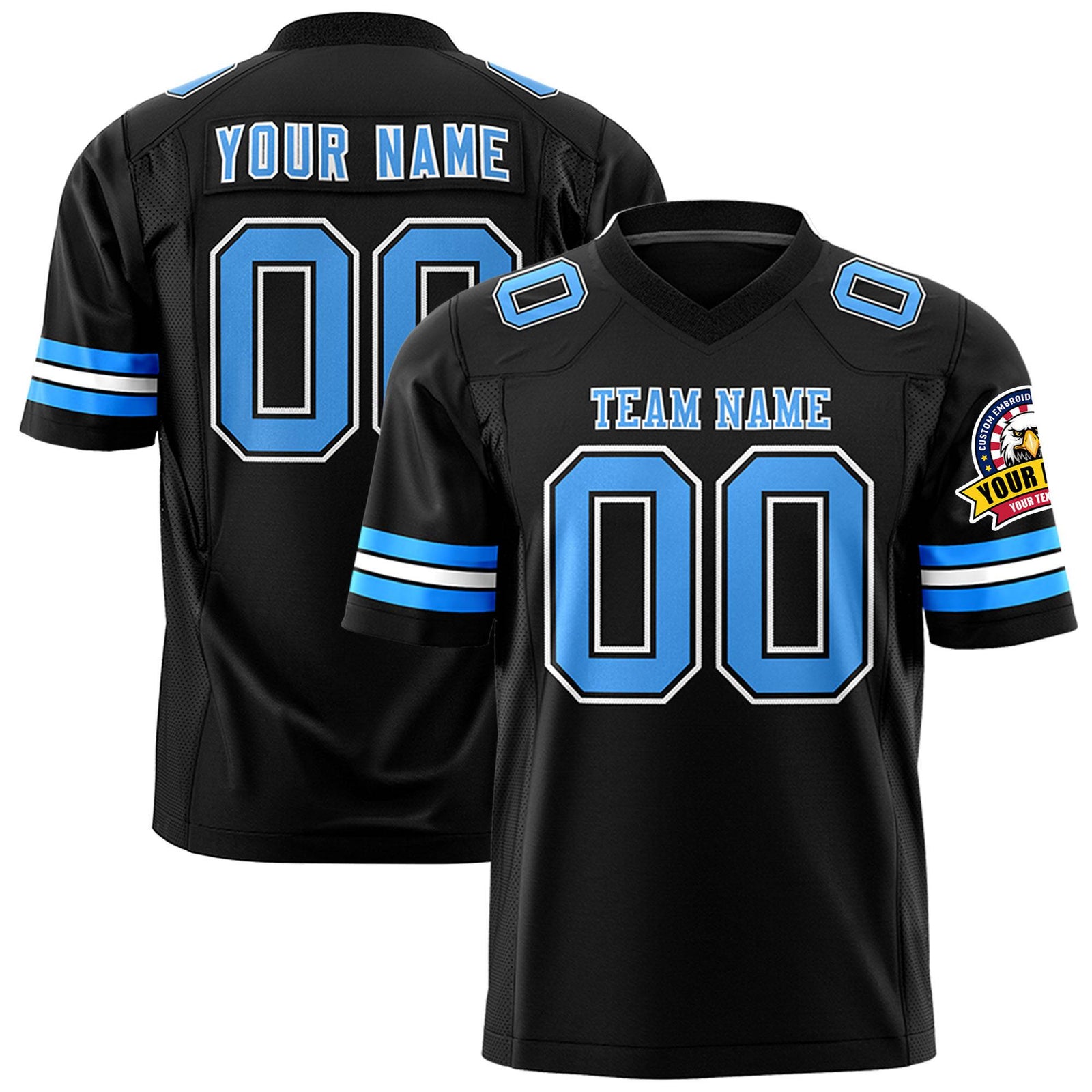 Custom Black Powder Blue-White Mesh Authentic Football Jersey