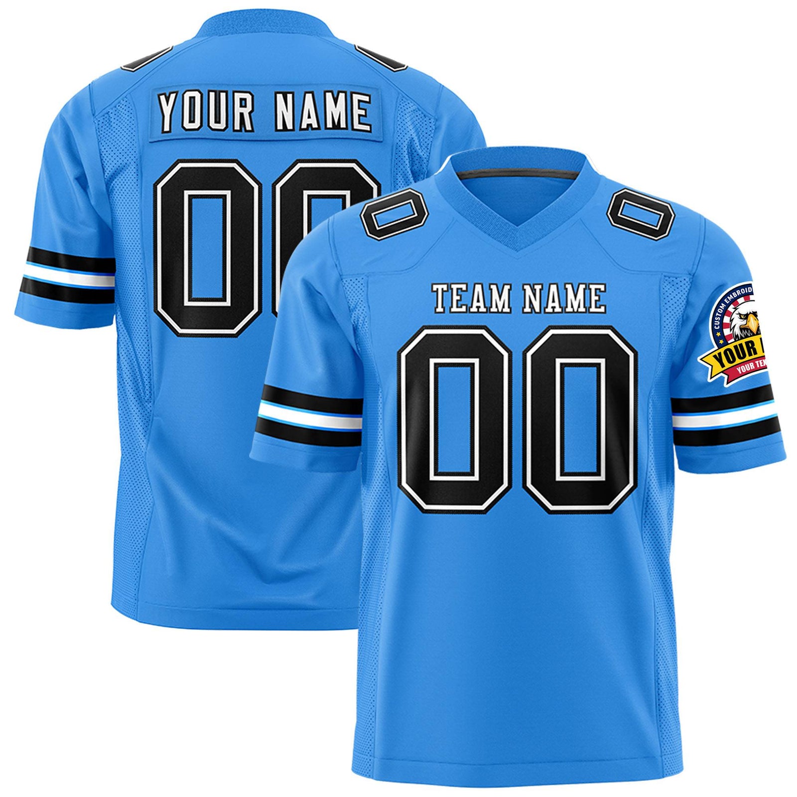 Custom Powder Blue Black-White Mesh Authentic Football Jersey