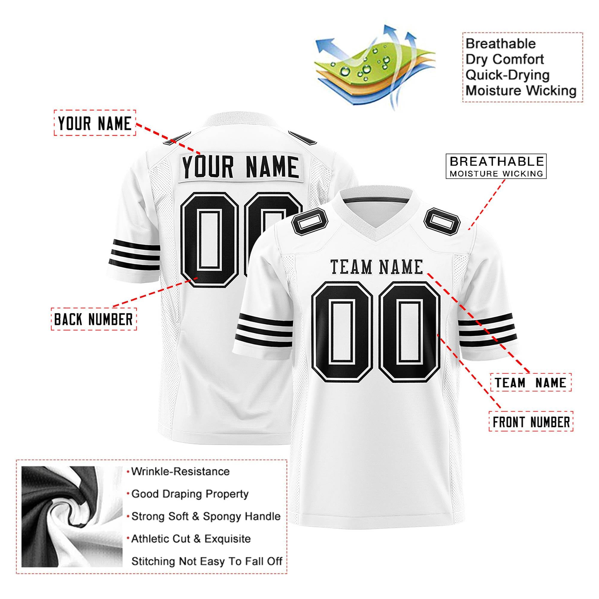 Custom White Black Mesh Authentic Football Jersey