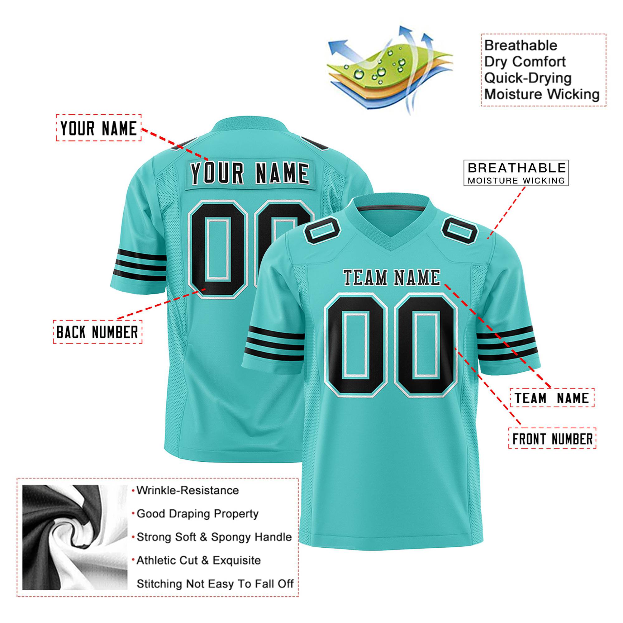 Custom Bright Green-Black-White Mesh Authentic Football Jersey