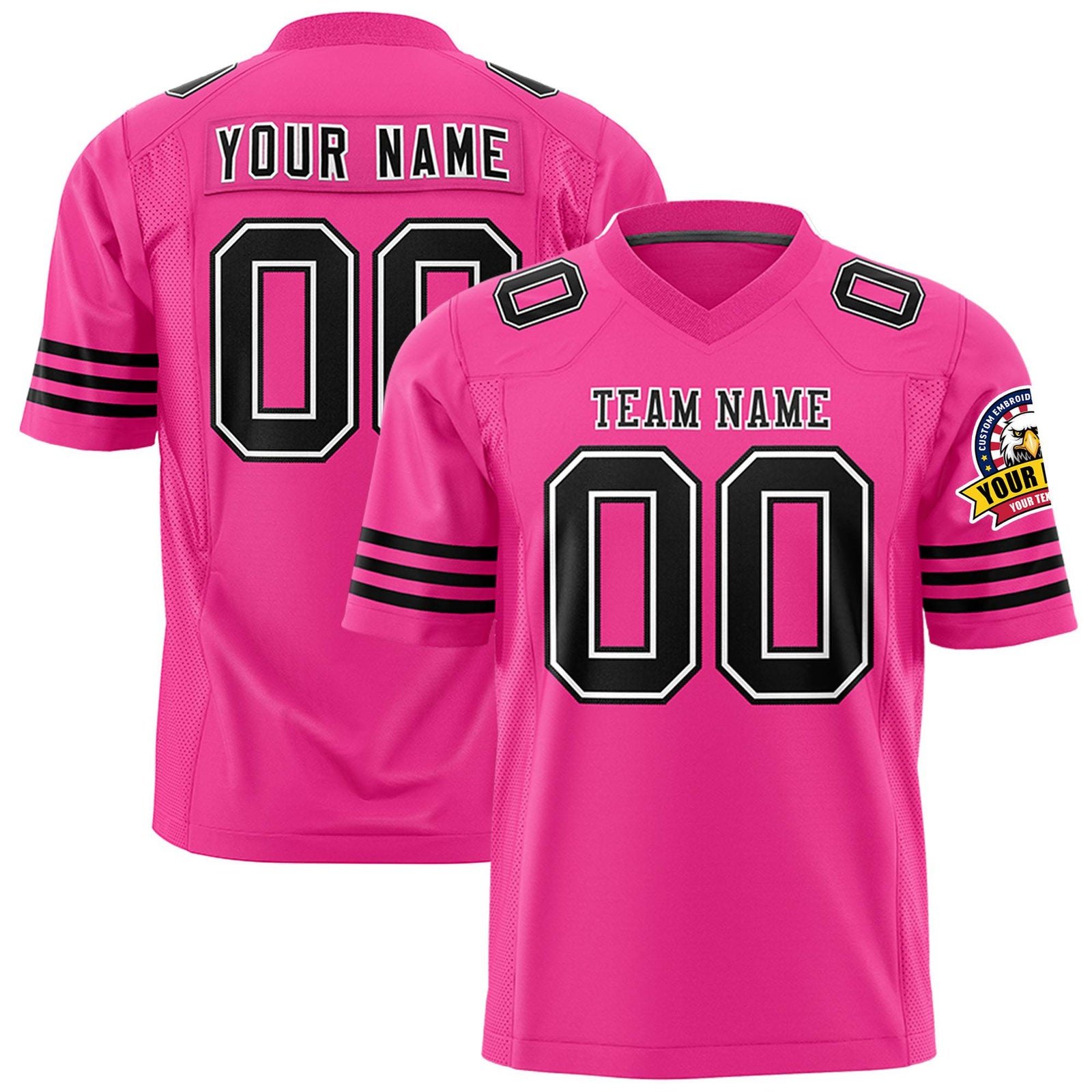 Custom Pink Black-White Mesh Authentic Football Jersey