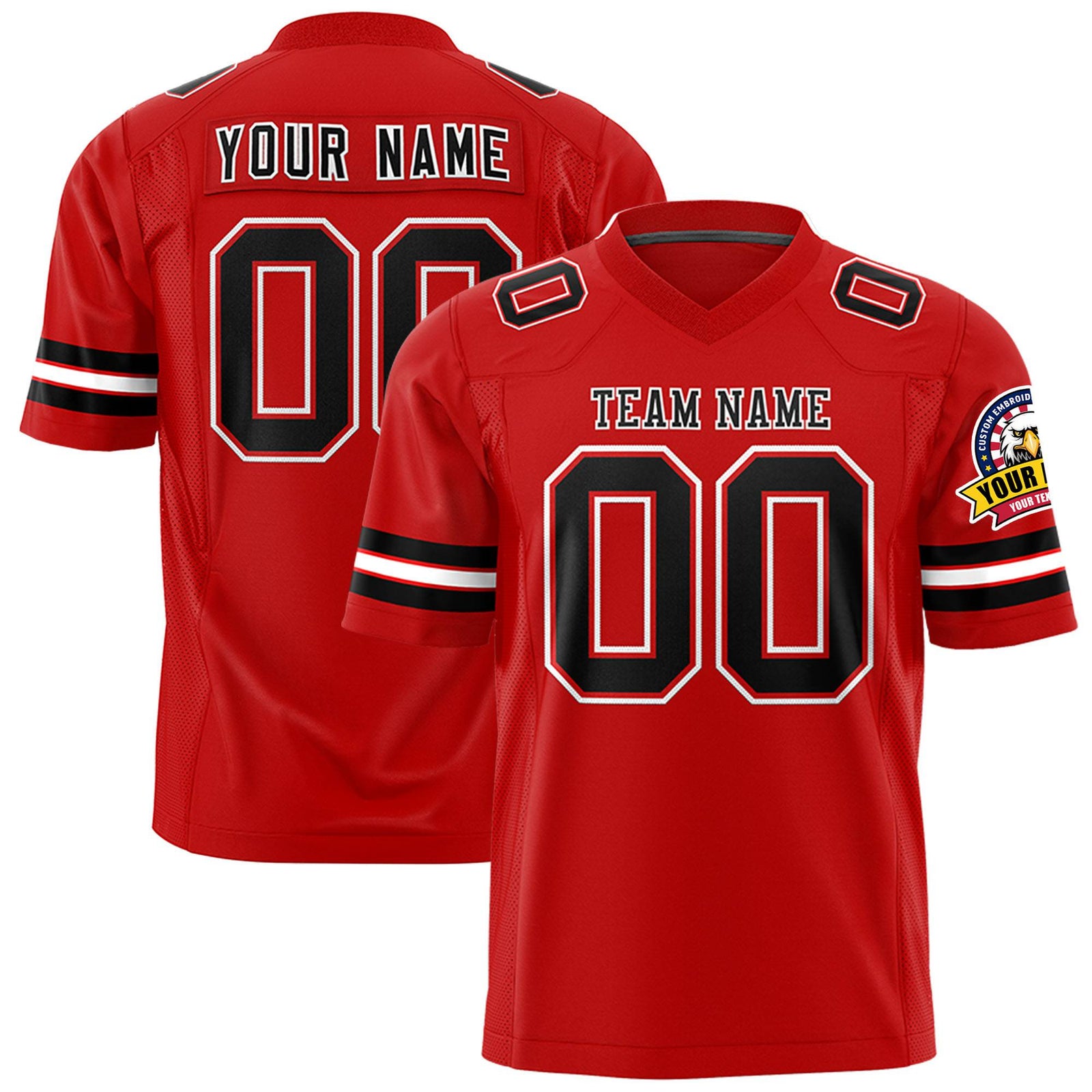 Custom Red Black-White Mesh Authentic Football Jersey