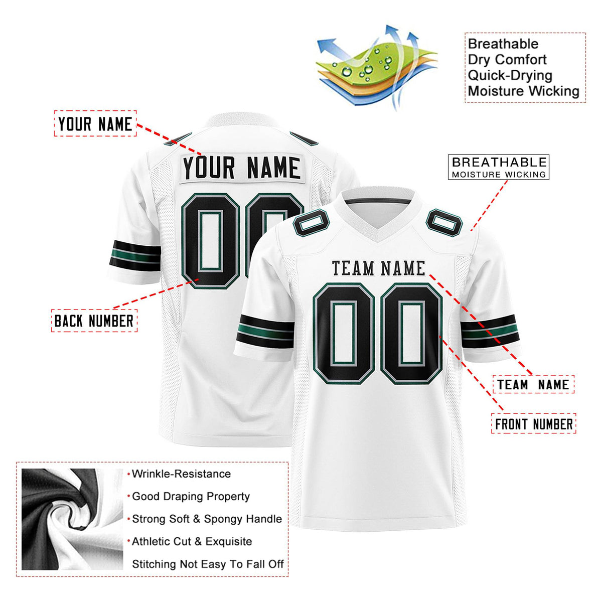 Custom White Black-Aqua Mesh Authentic Football Jersey