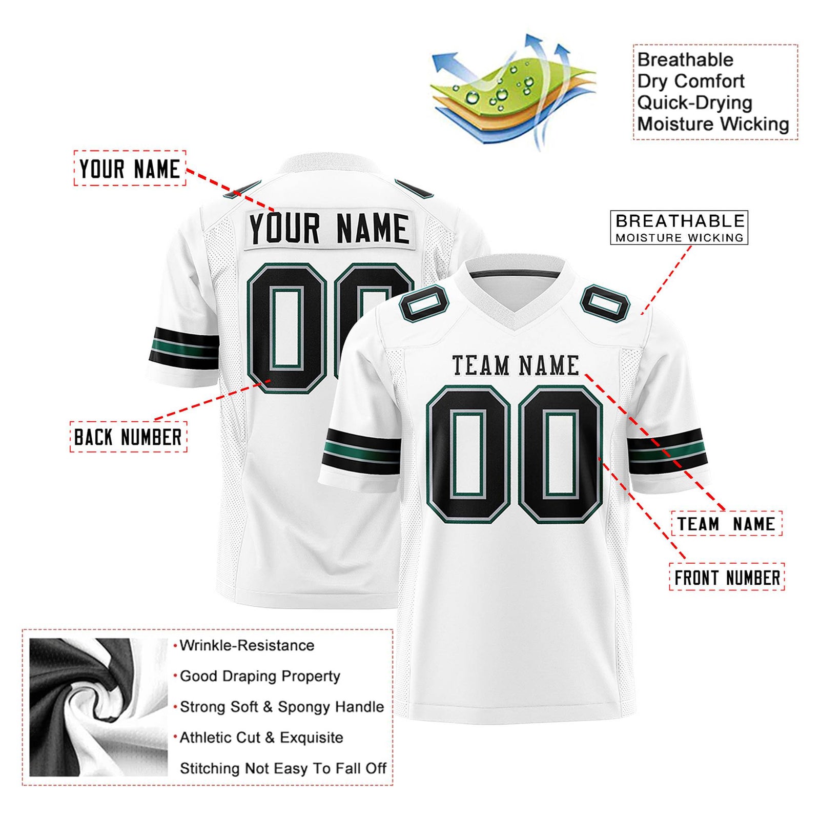 Custom White Black-Aqua Mesh Authentic Football Jersey