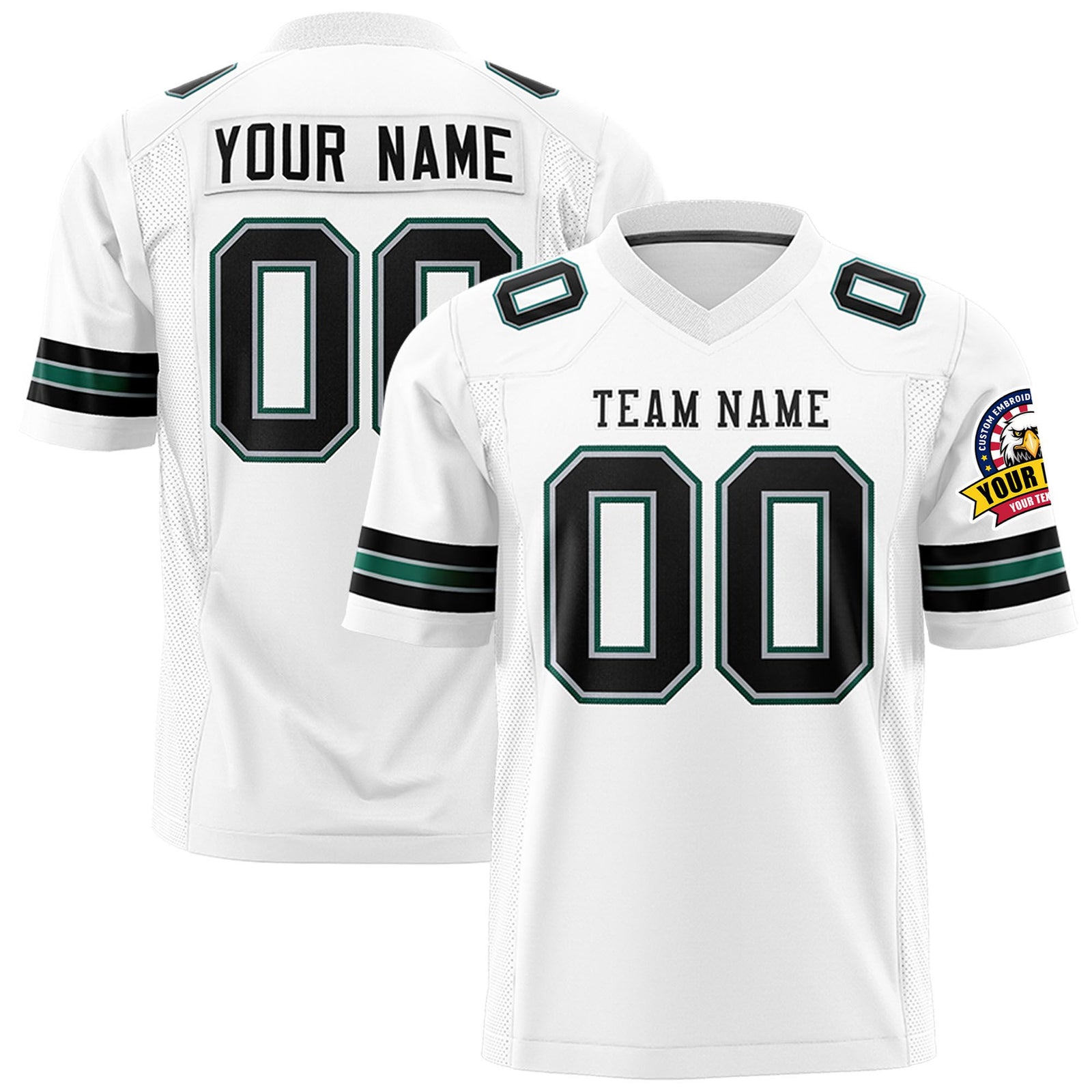 Custom White Black-Aqua Mesh Authentic Football Jersey