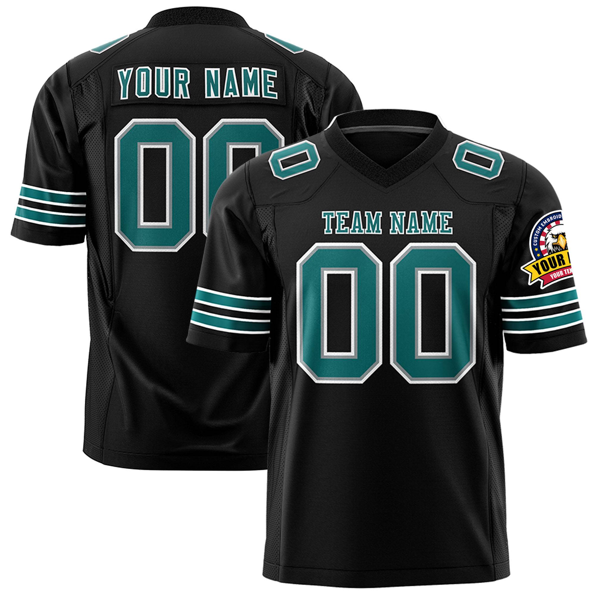 Custom Black Aqua-White Mesh Authentic Football Jersey