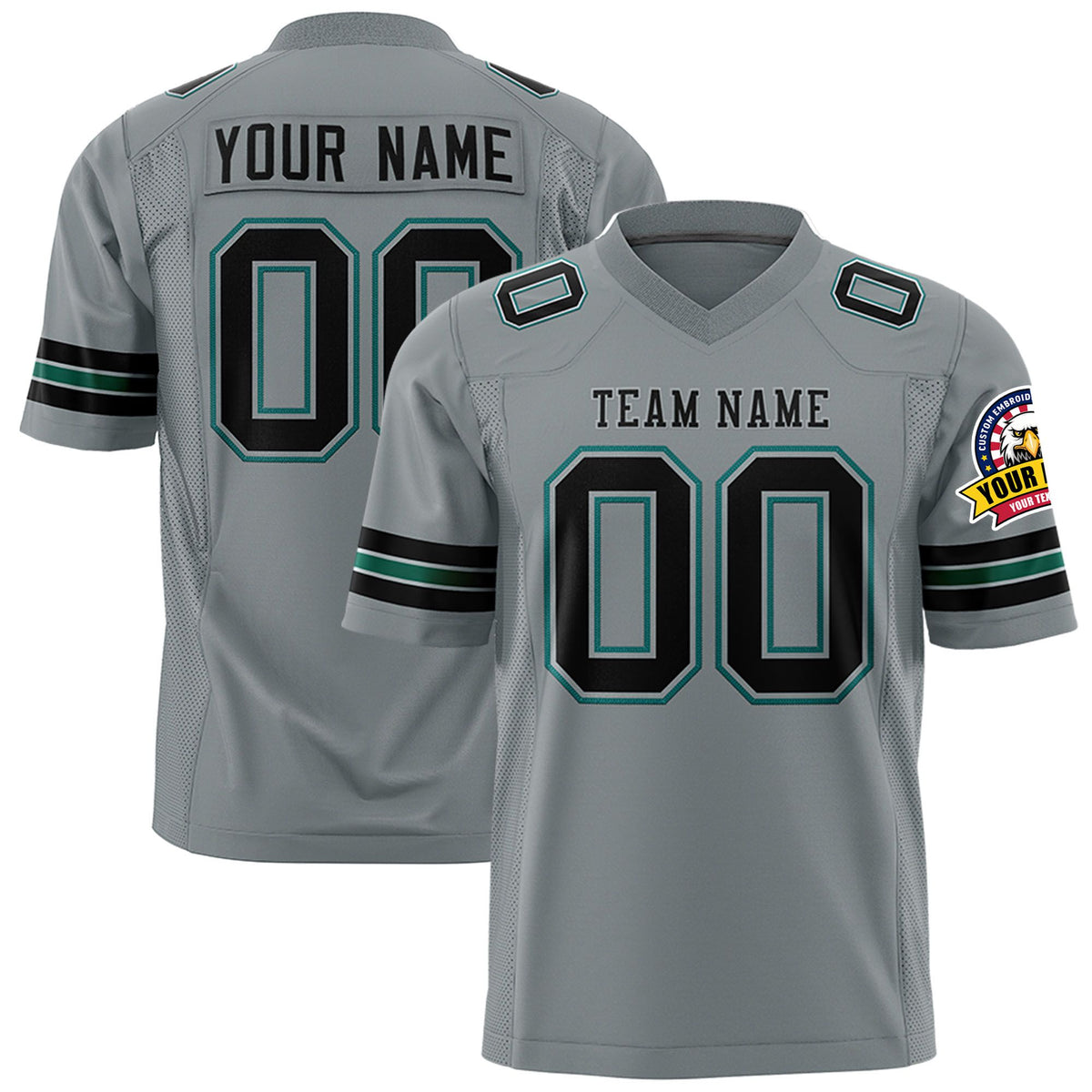 Custom Dark Gray-Black-Aqua Mesh Authentic Football Jersey