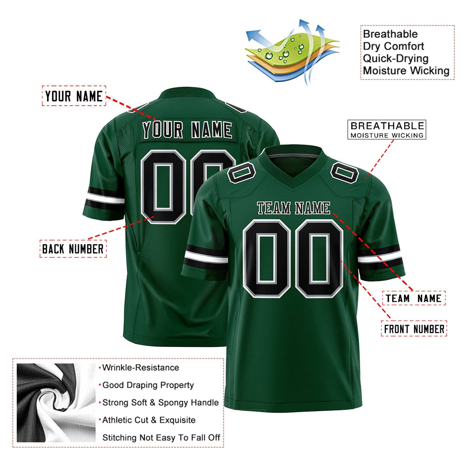 Custom Green Black-White Mesh Authentic Football Jersey