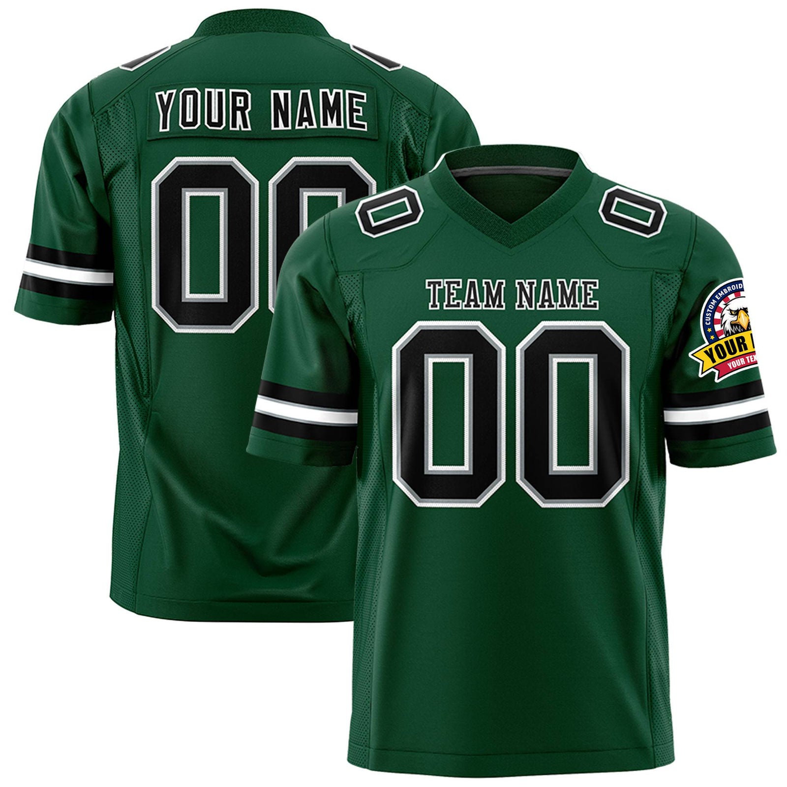 Custom Green Black-White Mesh Authentic Football Jersey