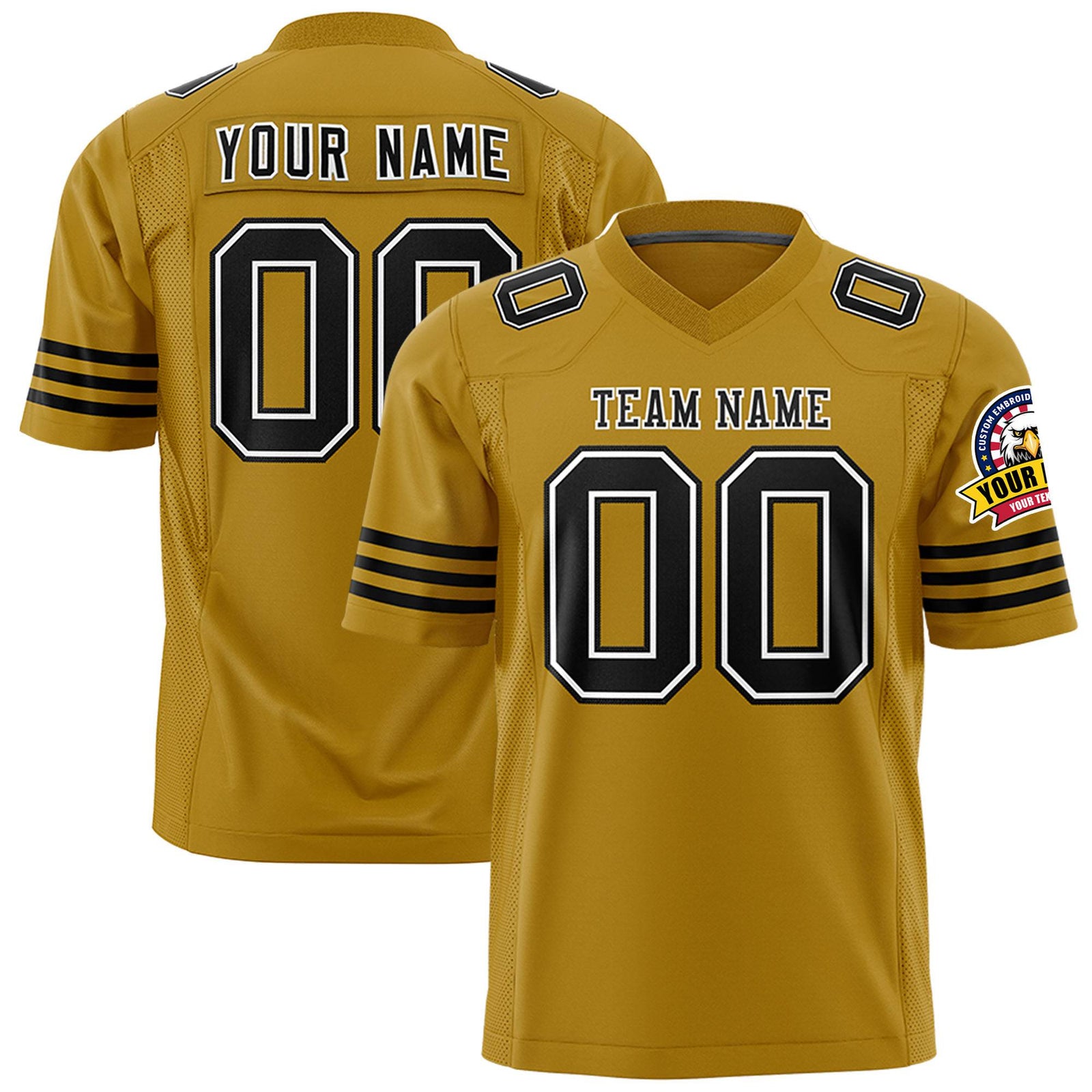 Custom Gold Black-White Mesh Authentic Football Jersey