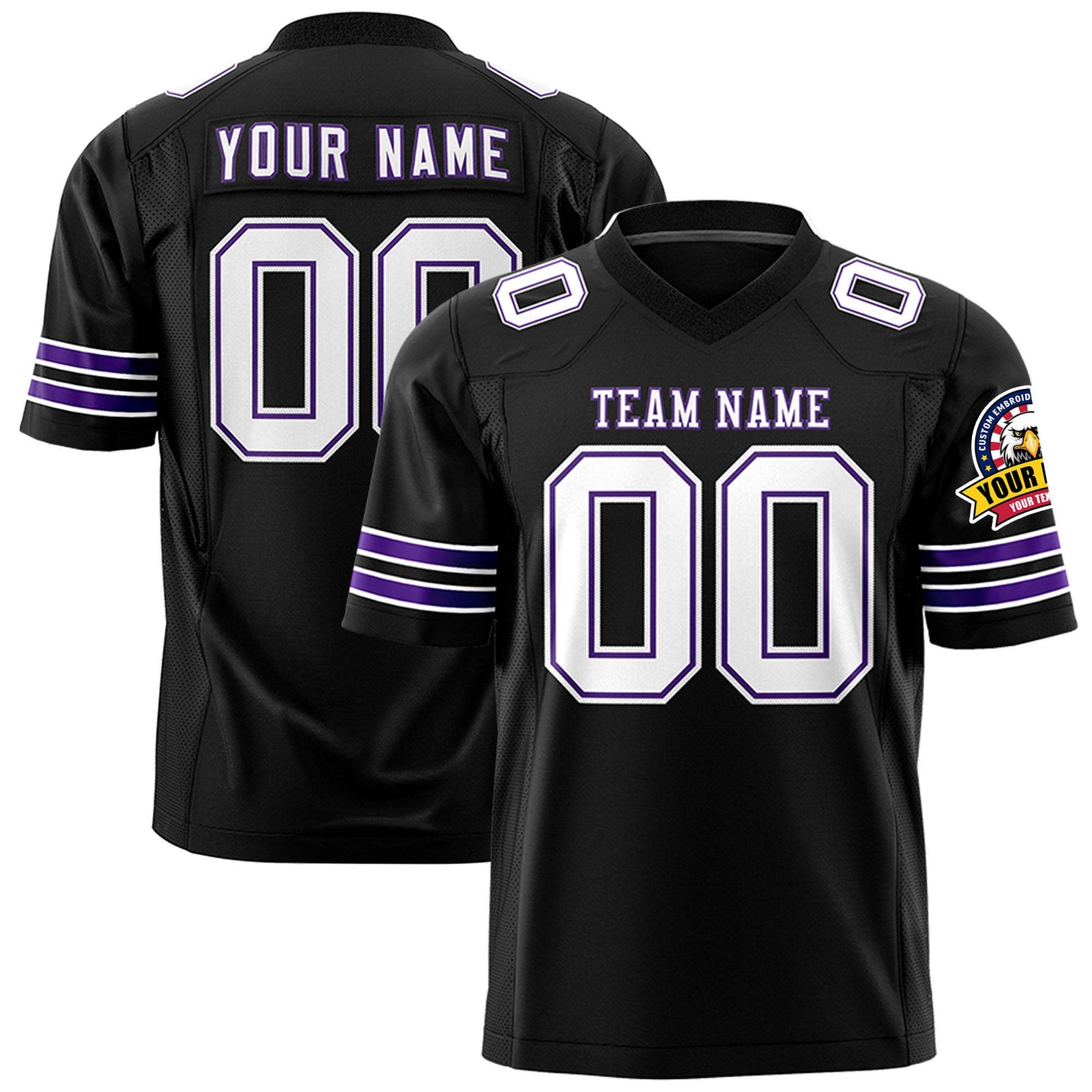 Custom Black White-Purple Mesh Authentic Football Jersey