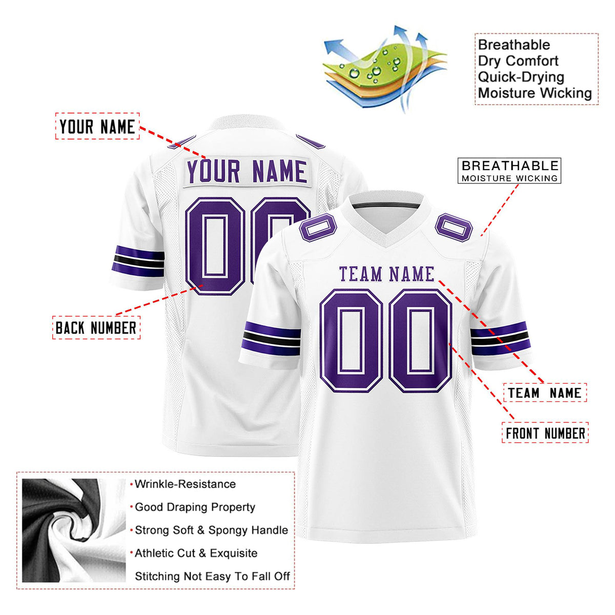 Custom White Purple-Black Mesh Authentic Football Jersey
