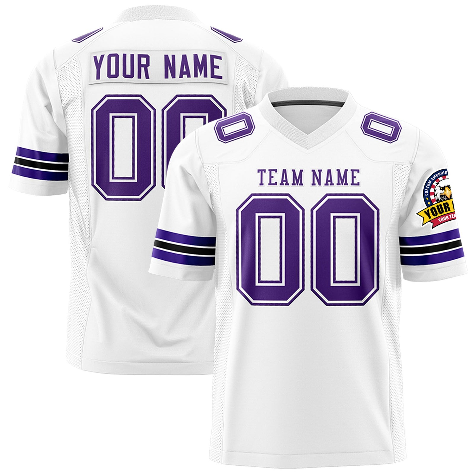 Custom White Purple-Black Mesh Authentic Football Jersey