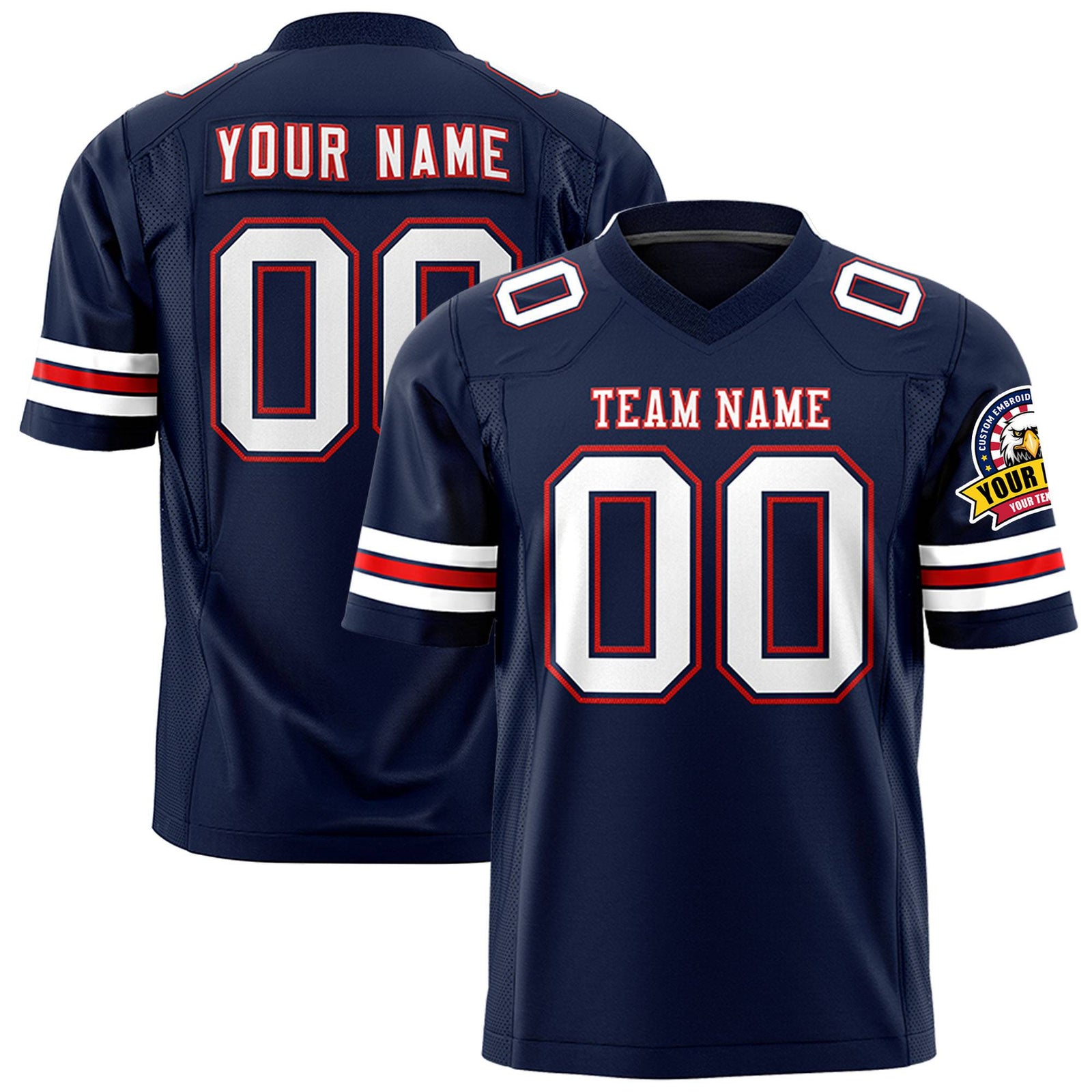 Custom Navy White-Red Mesh Authentic Football Jersey