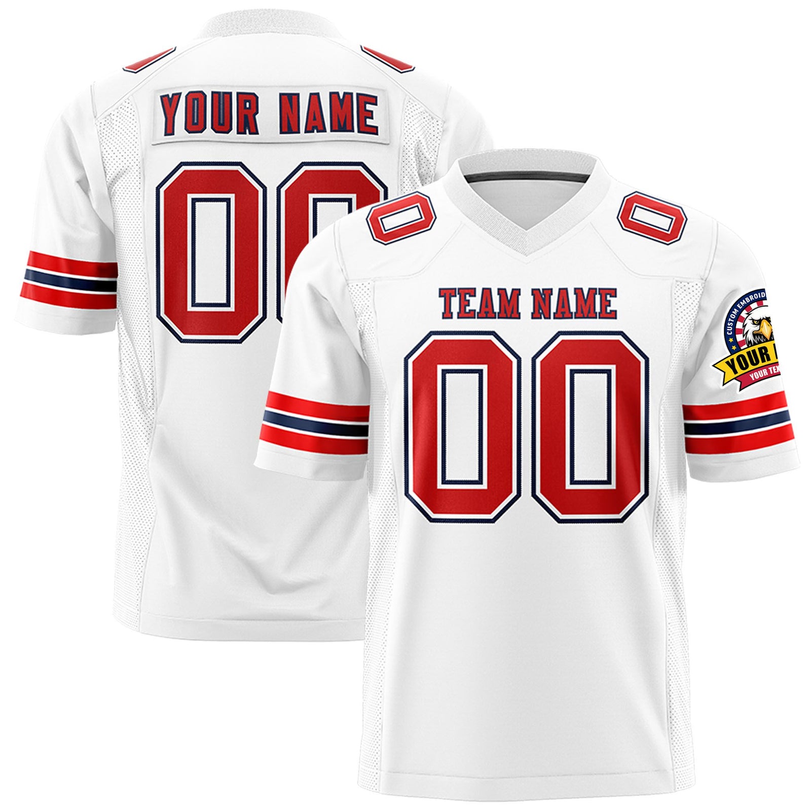 Custom White Red-Navy Mesh Authentic Football Jersey