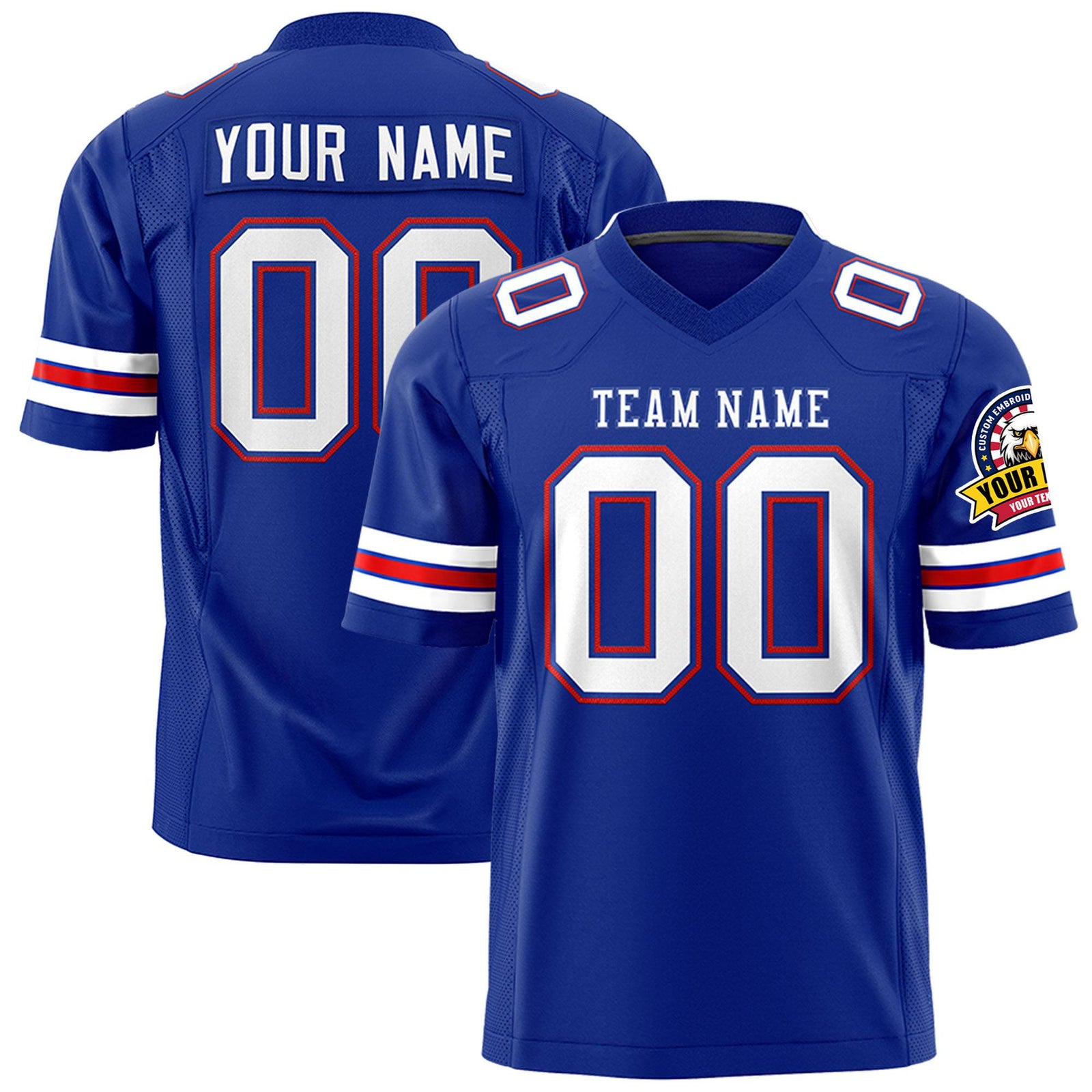 Custom Royal Blue White-Red Mesh Authentic Football Jersey