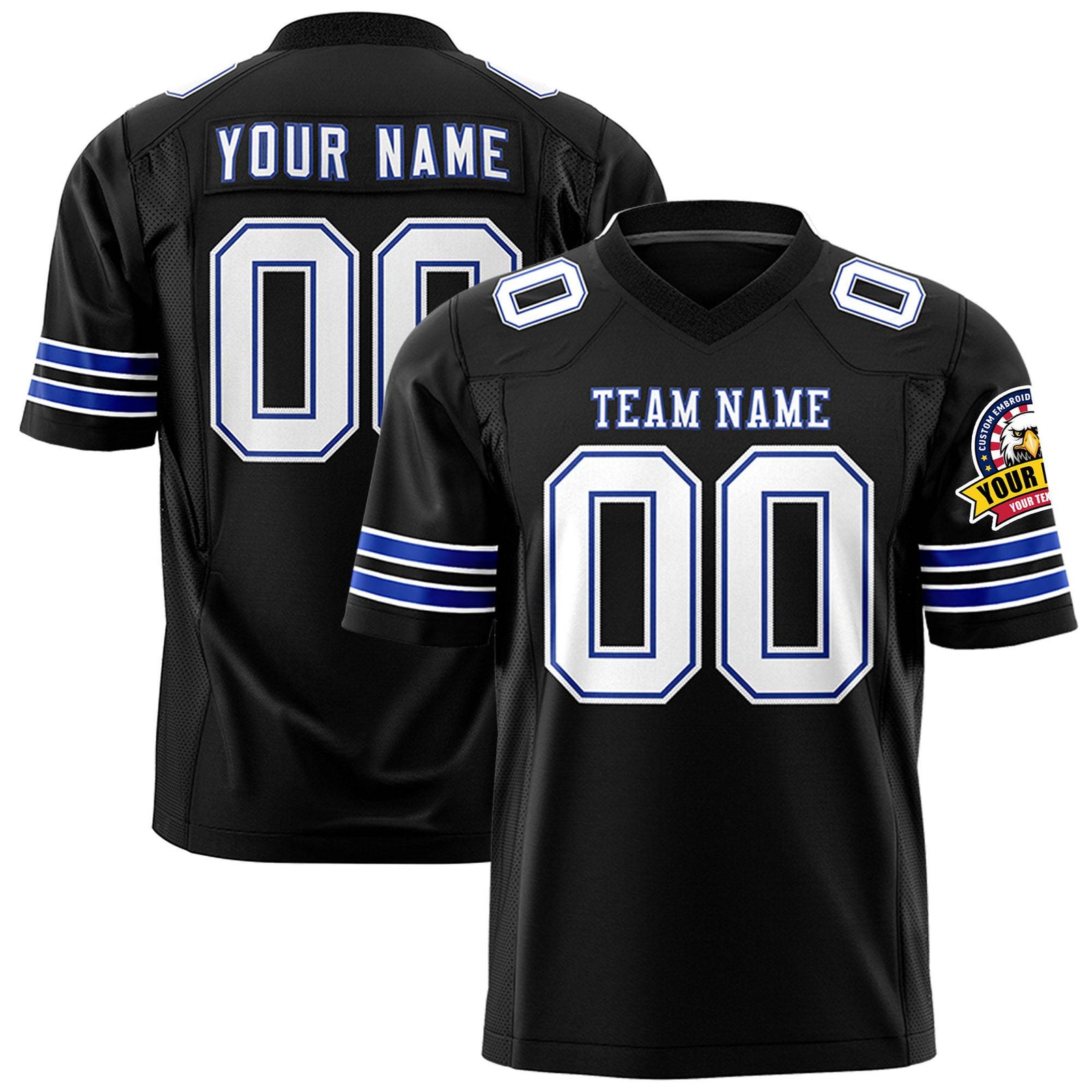 Custom Black White-Royal Blue Mesh Authentic Football Jersey